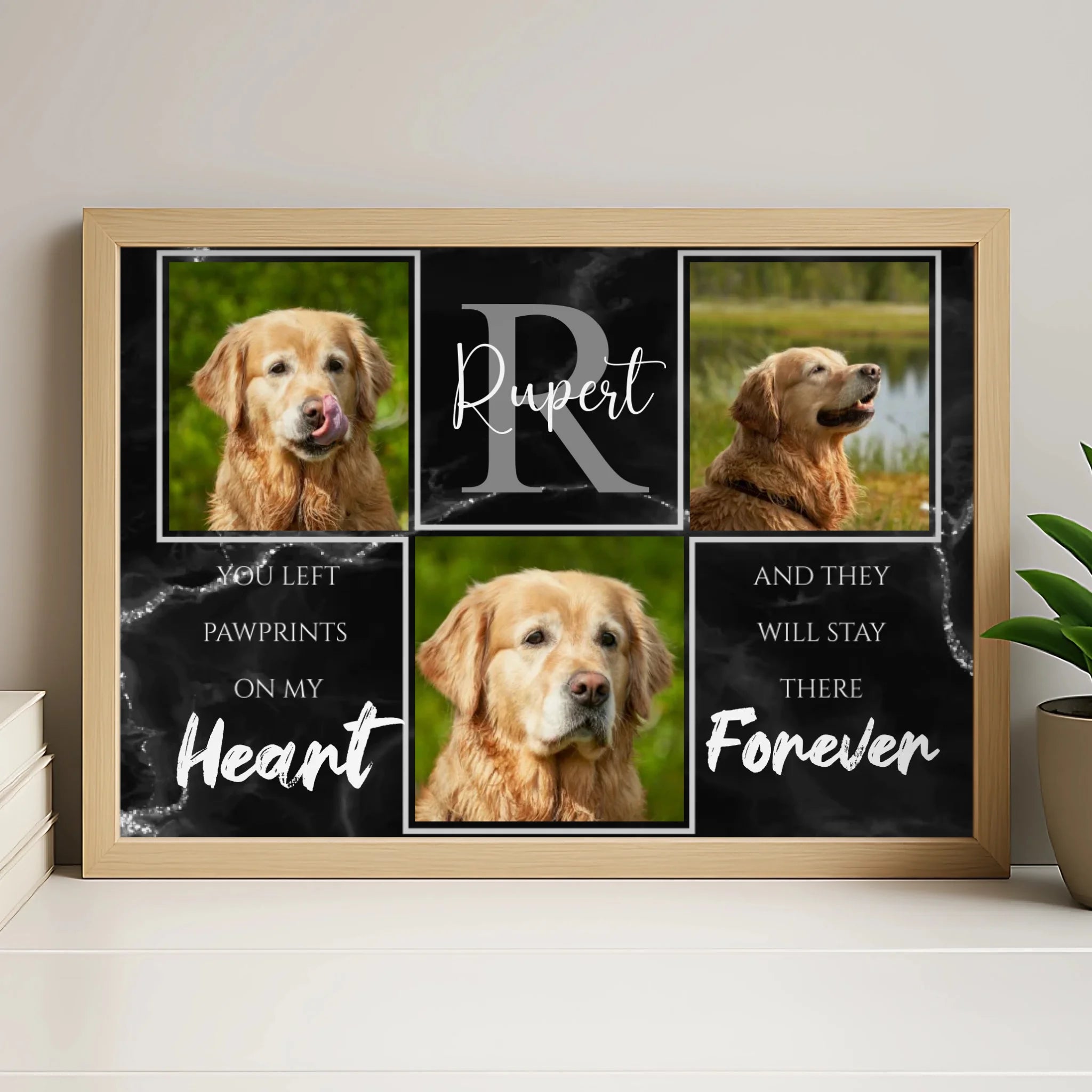 White personalised pet memorial photo frame with custom dog photo tribute