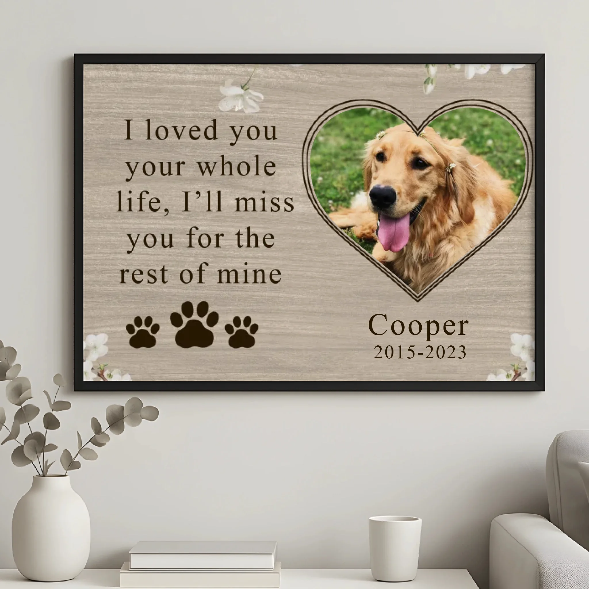 Personalised dog memorial photo frame gift idea for pet loss
