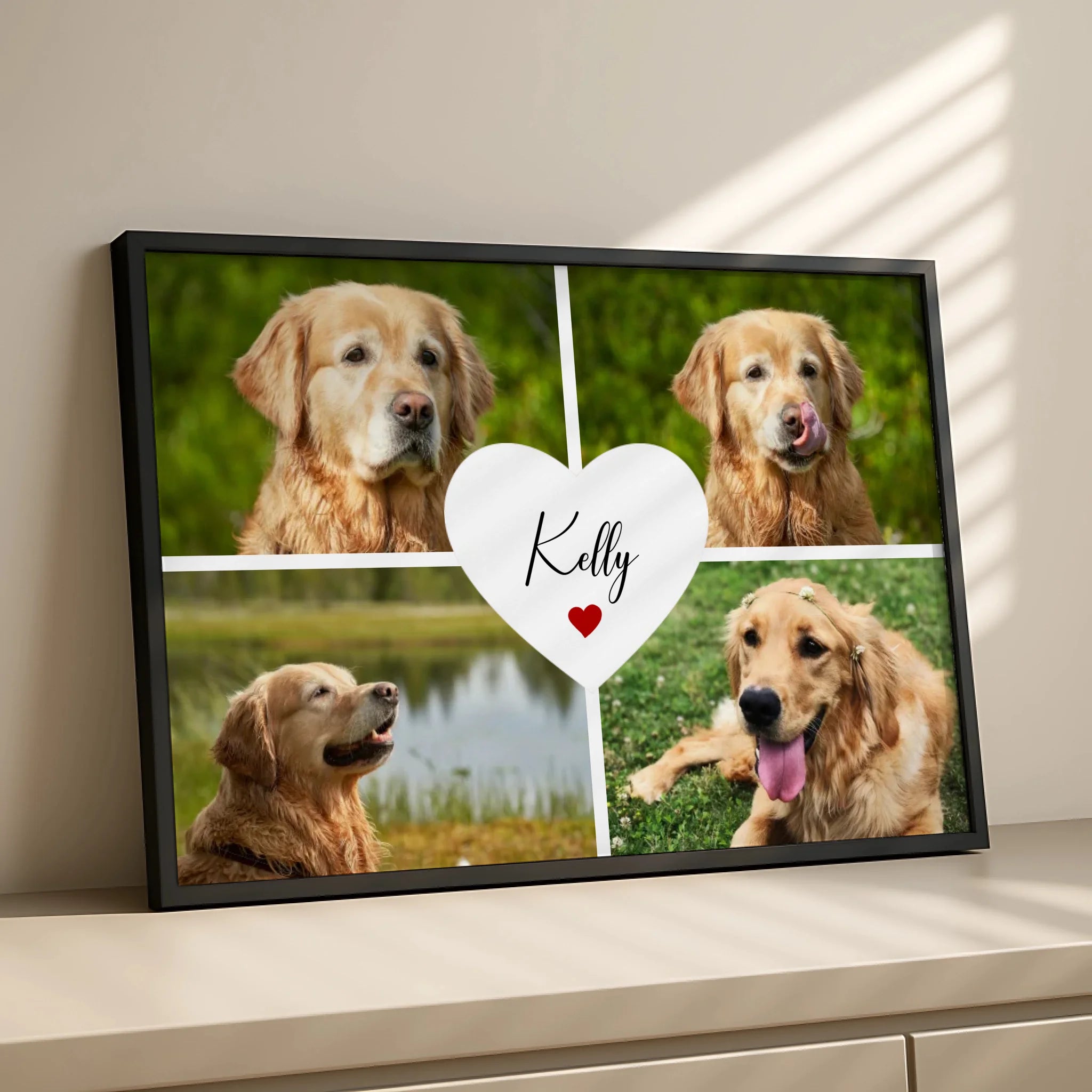 Pet loss sympathy gift frame with heart detail and multiple photo slots