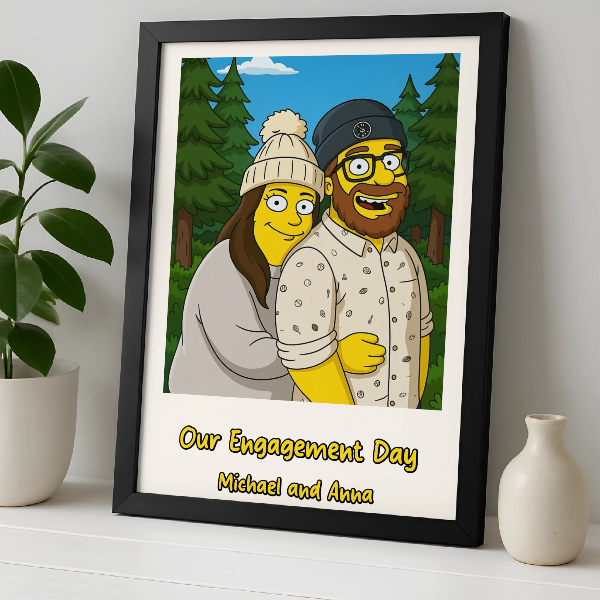 Custom Cartoon Couple Portrait | Personalised Engagement Gift | Fun Illustrated Print from Your Photo