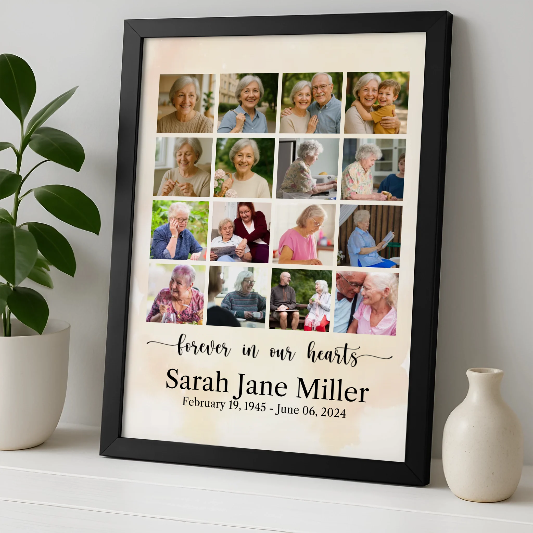 Personalised Memorial Photo Collage | Custom In Loving Memory Print with Name & Dates | Remembrance Wall Art Tribute Gift