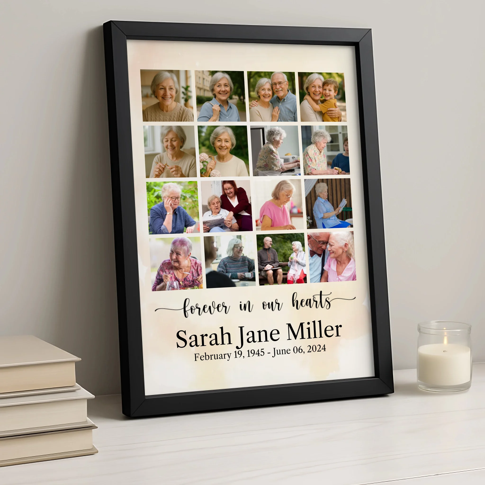 Personalised Memorial Photo Collage | Custom In Loving Memory Print with Name & Dates | Remembrance Wall Art Tribute Gift