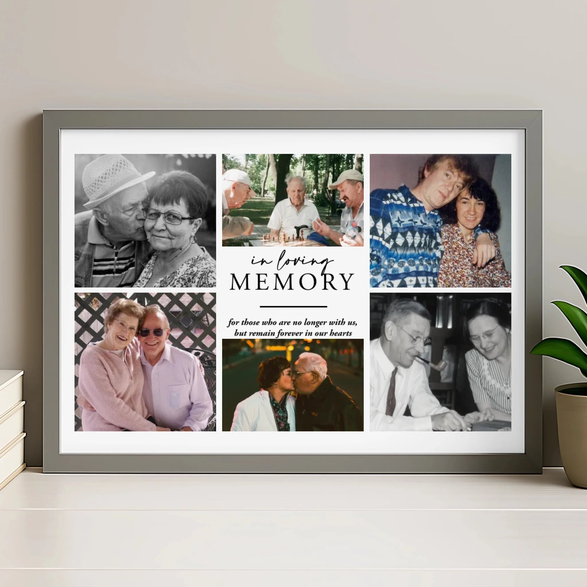 Personalised memorial photo collage frame in grey finish with custom photos