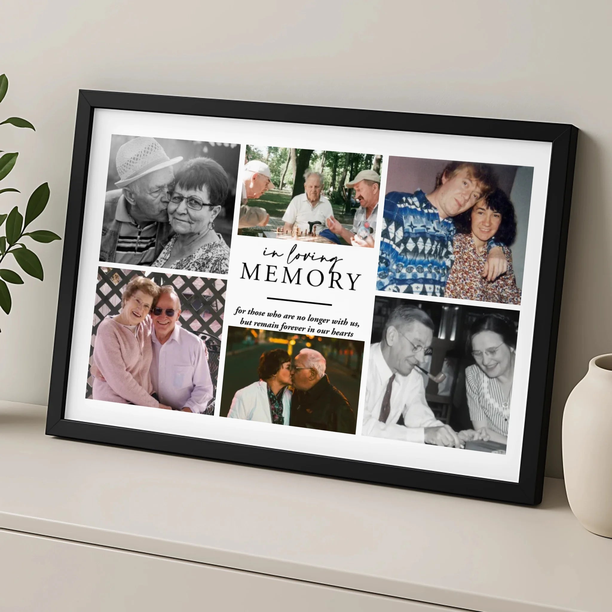 Custom remembrance photo frame print with photo collage layout and personal message