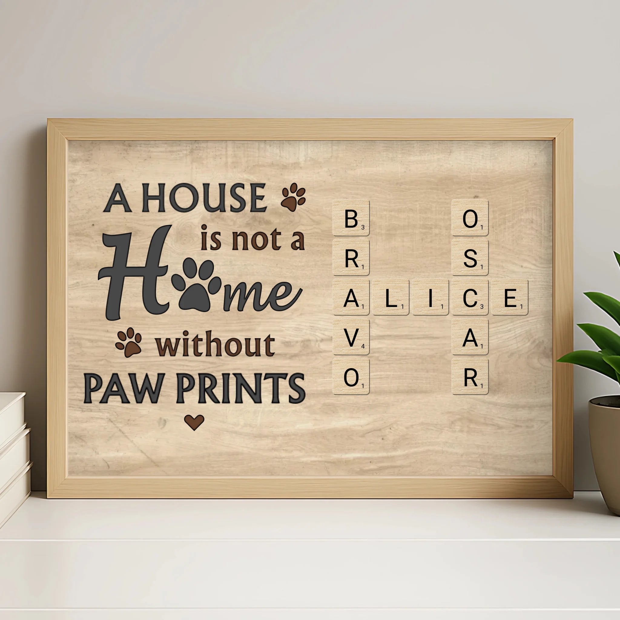 Custom pet crossword name tile photo frame in white finish
