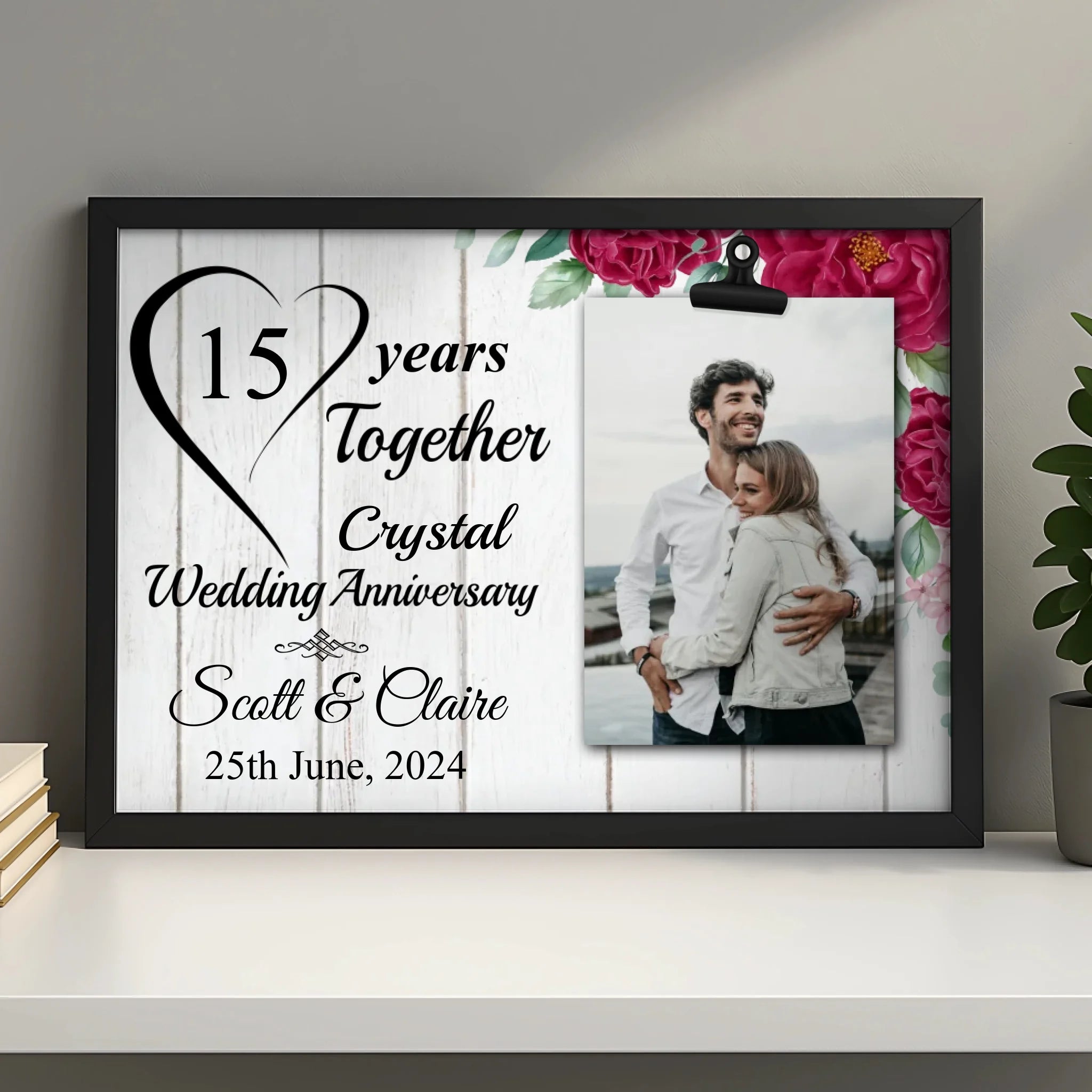 Personalised photo frame gift for first wedding anniversary with couple photo