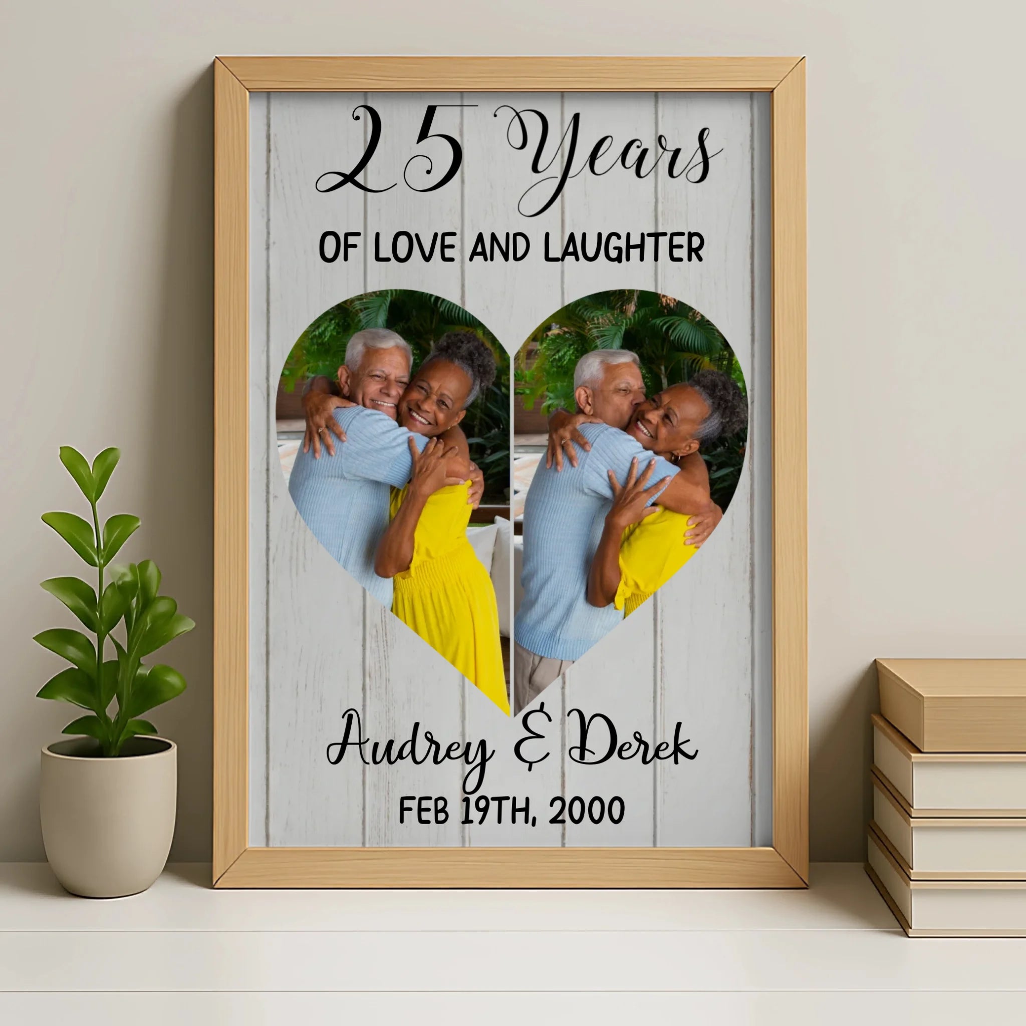 Personalised photo frame in oak finish for a 15 year wedding anniversary gift