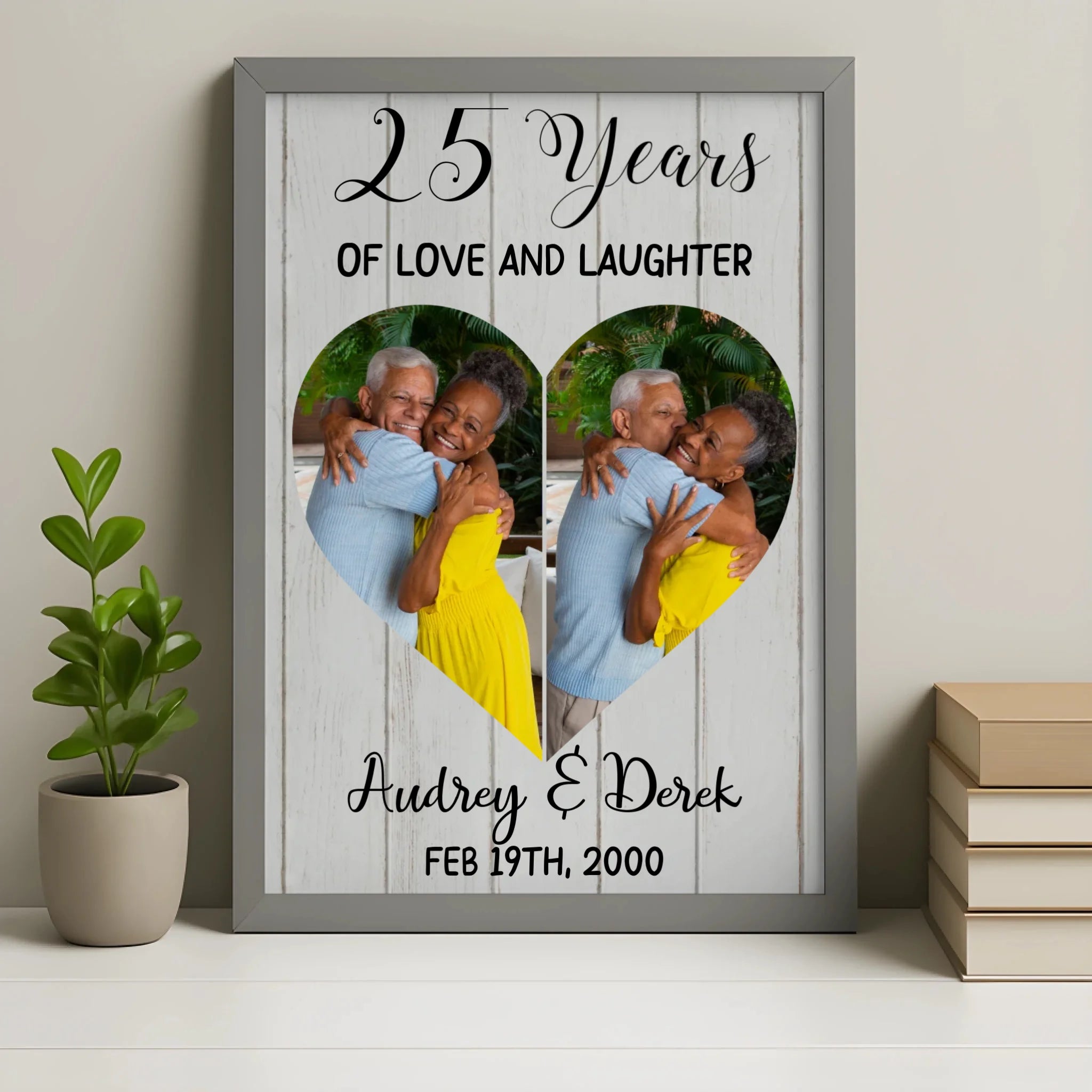 Grey personalised photo frame option for a crystal wedding anniversary couple gift