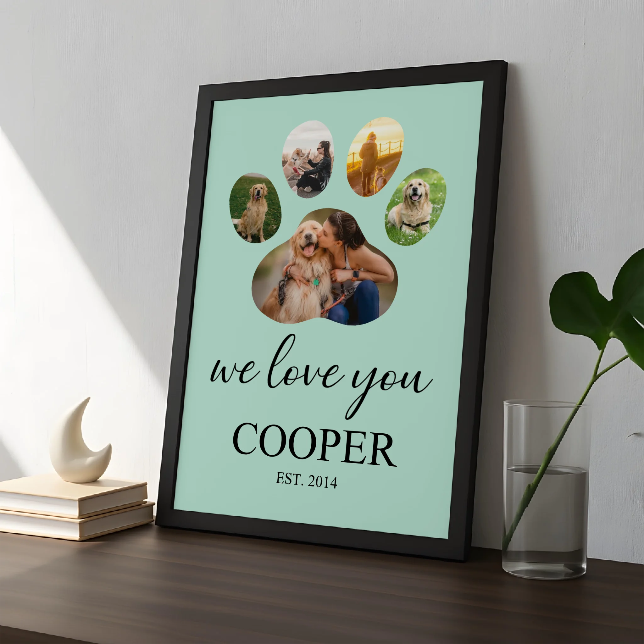 Single photo slot view of personalised dog paw print collage frame
