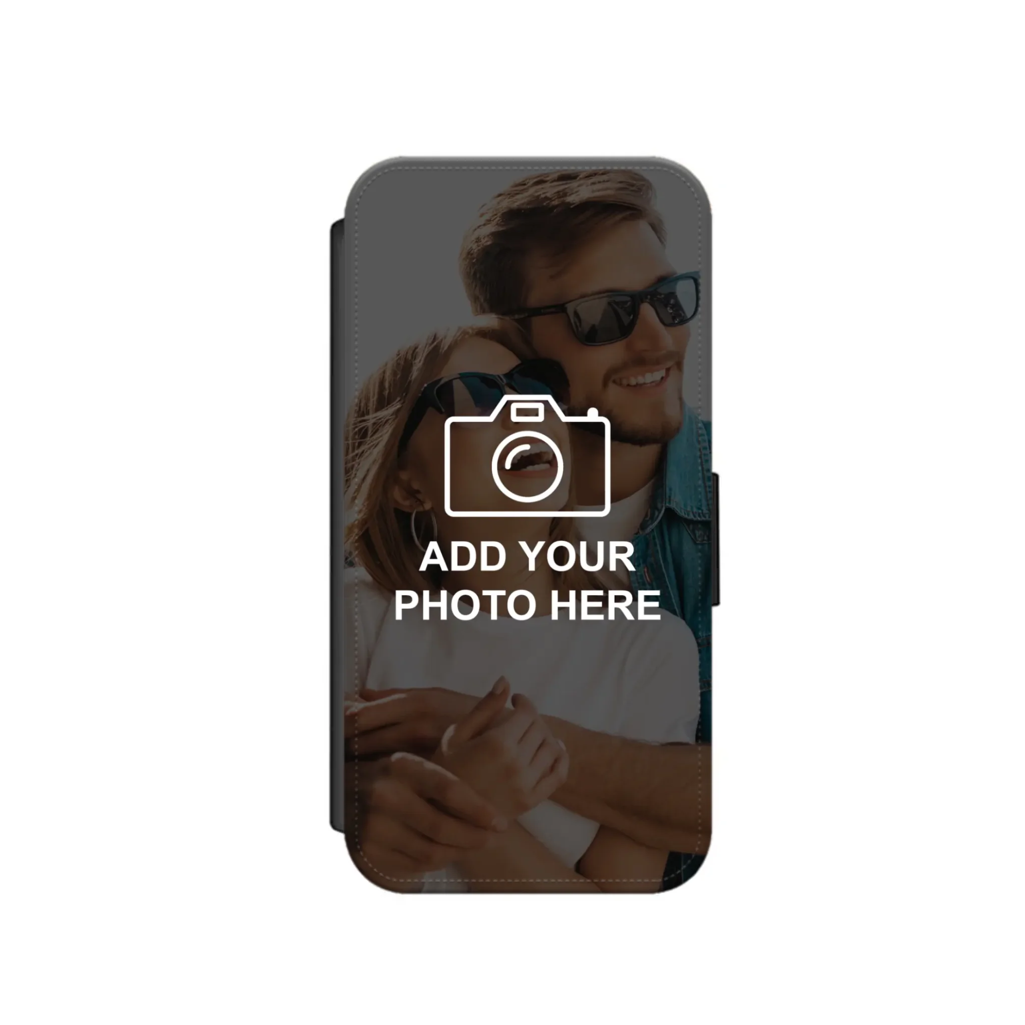 Custom leather wallet phone case with a printed photo collage design