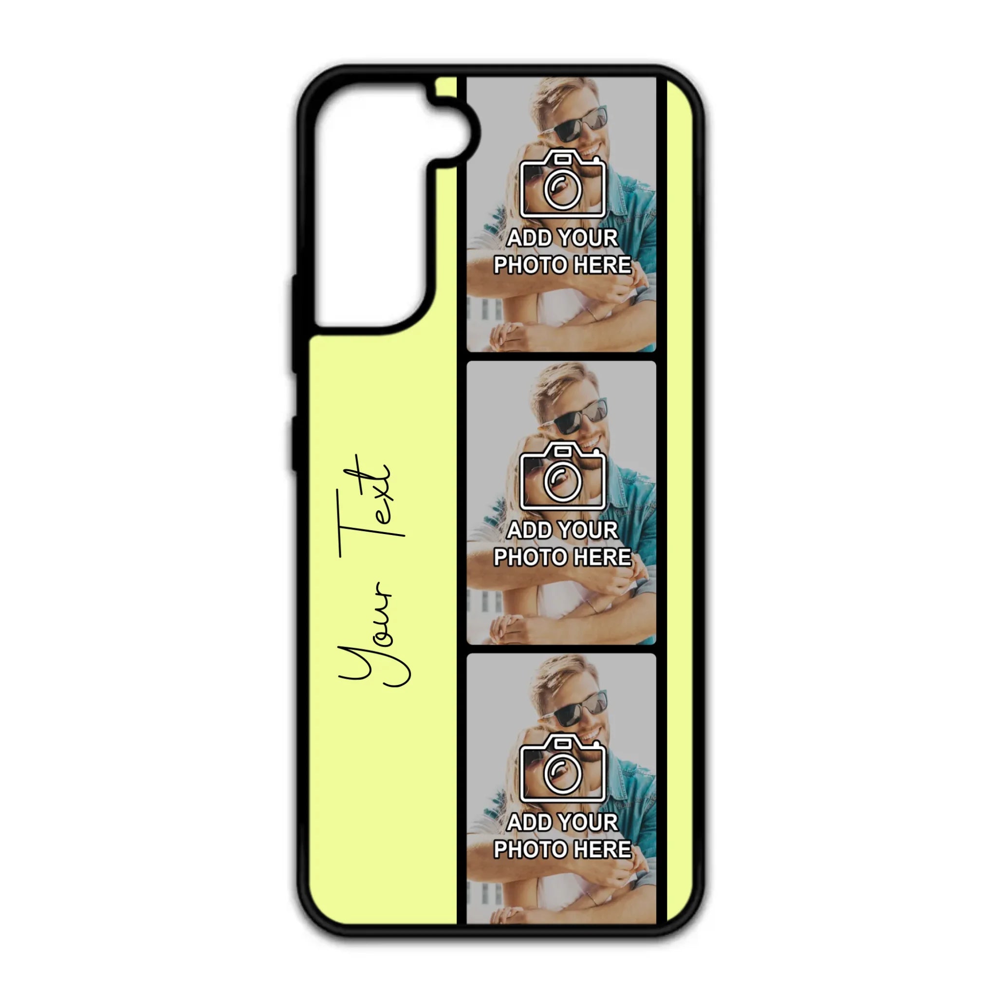 Custom photo phone case with film reel design on dark background