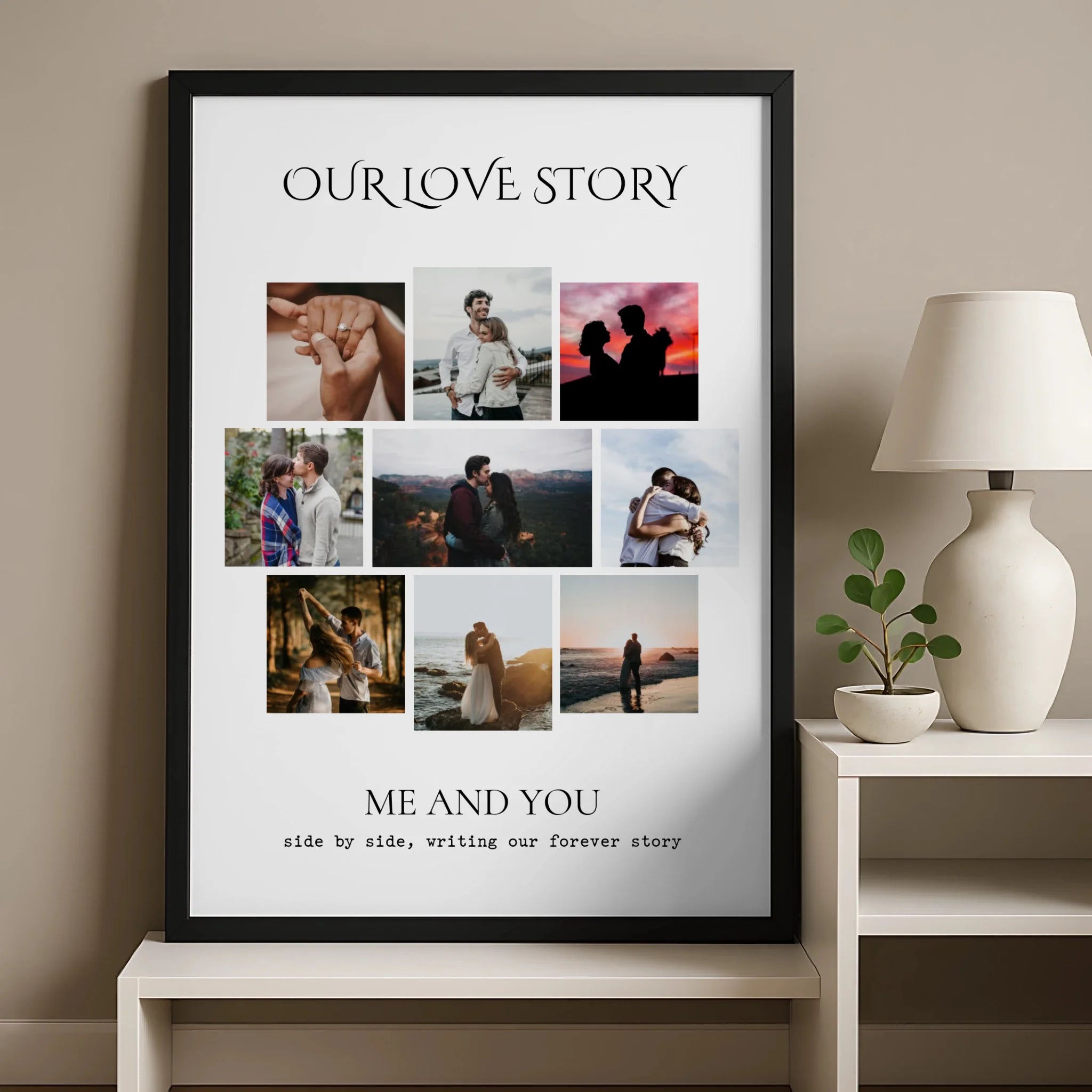 Custom photo collage print showing couple names and anniversary quote
