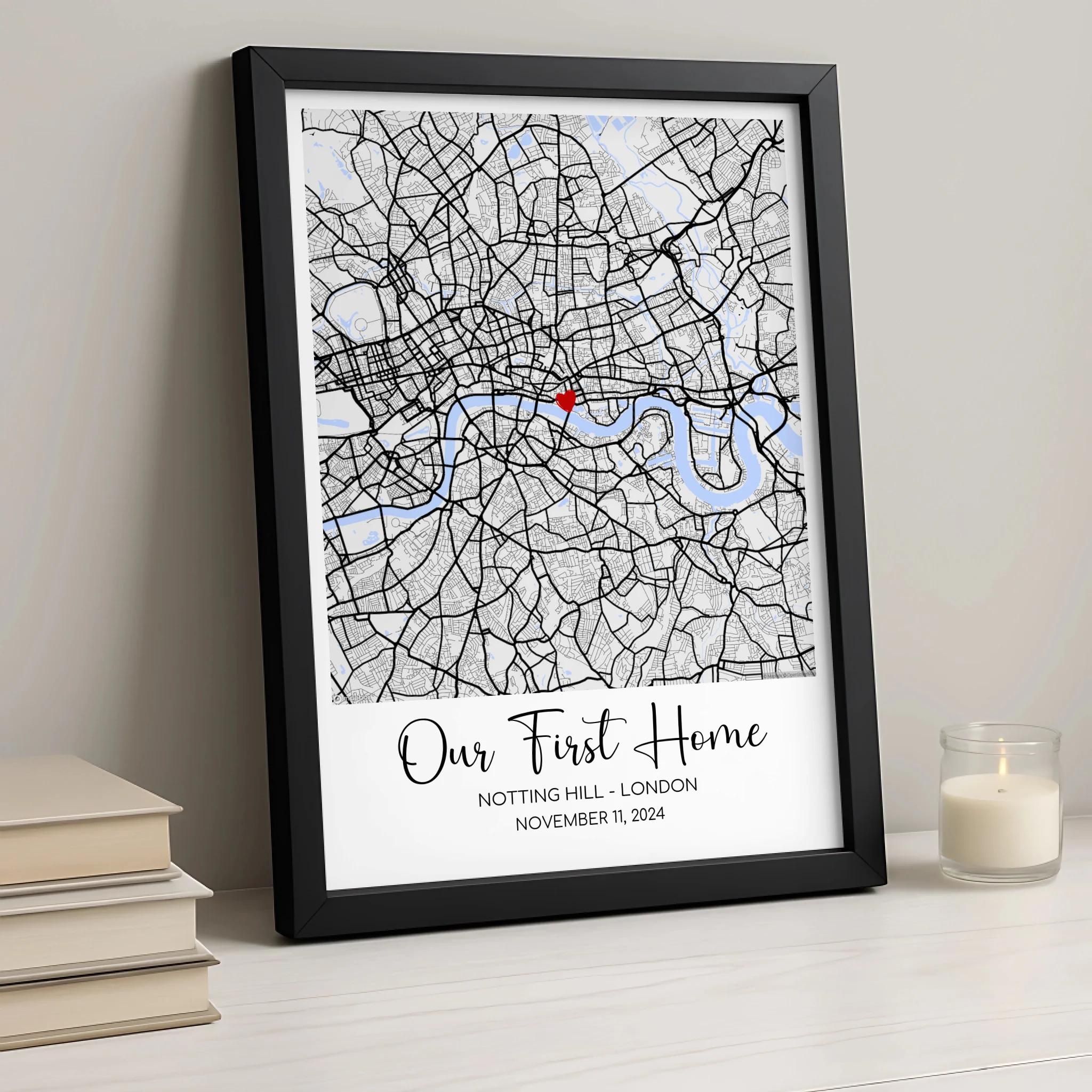 Personalised Location Map Framed Print – Custom Design with Quote, Dates & Coordinates – Wedding or Anniversary Keepsake