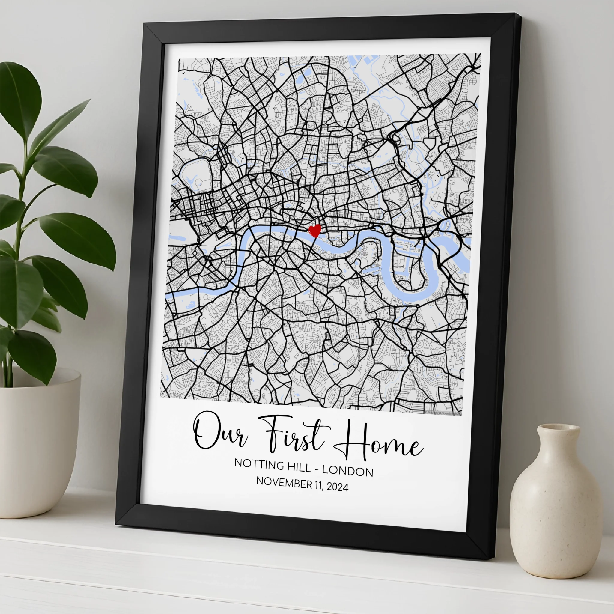 Personalised Location Map Framed Print – Custom Design with Quote, Dates & Coordinates – Wedding or Anniversary Keepsake