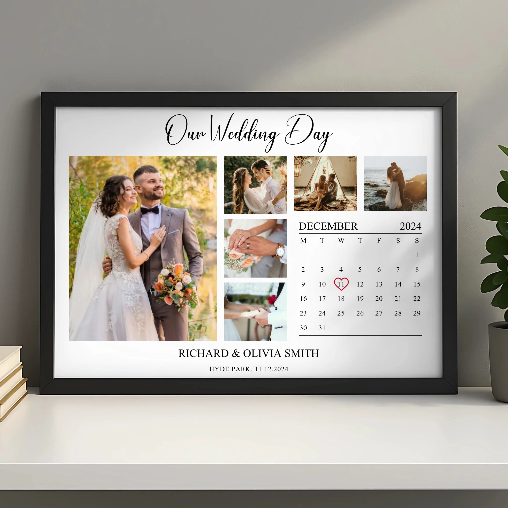 Single personalised photo frame print with name and special date, A4 size