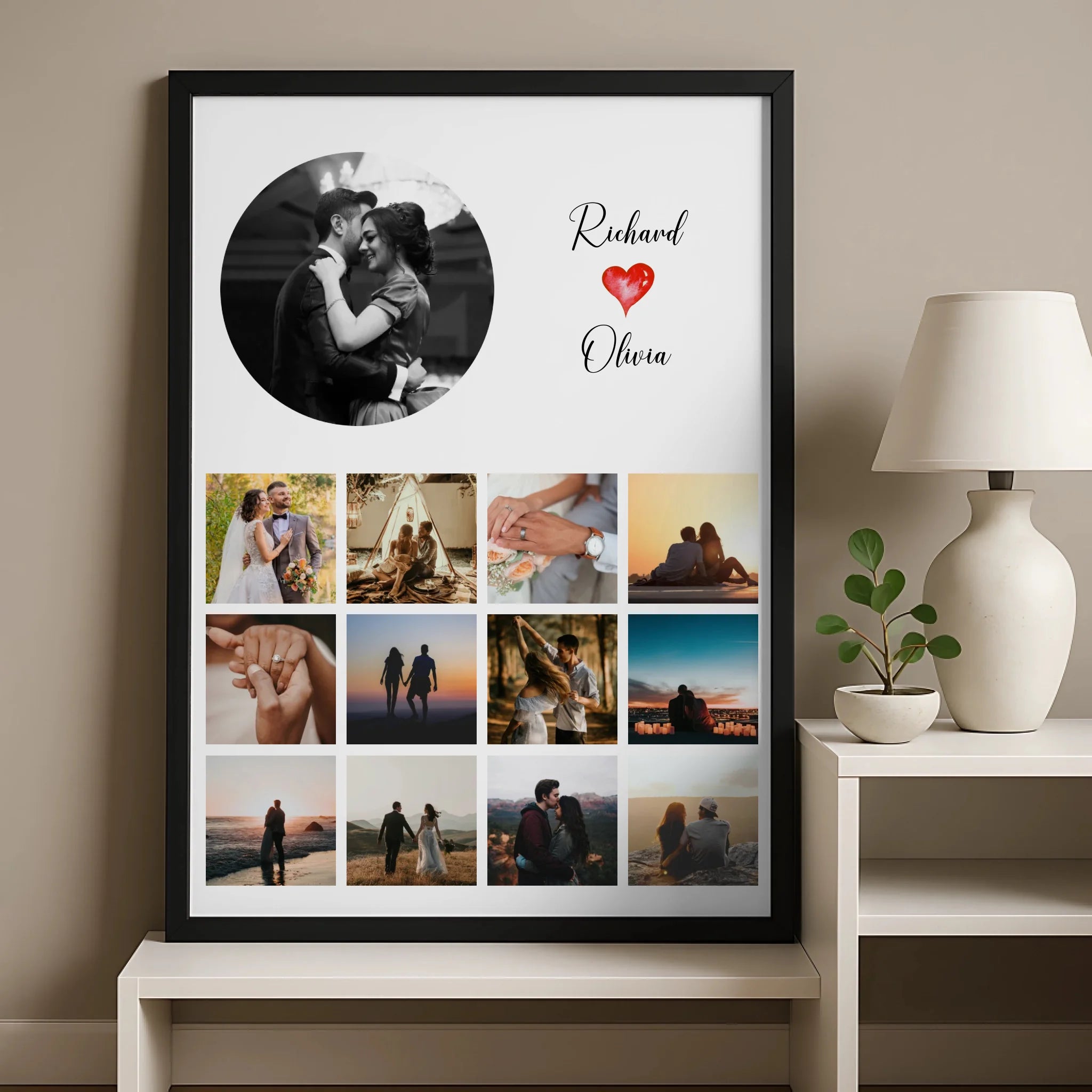 Personalised photo frame gift for couples with custom photo collage layout