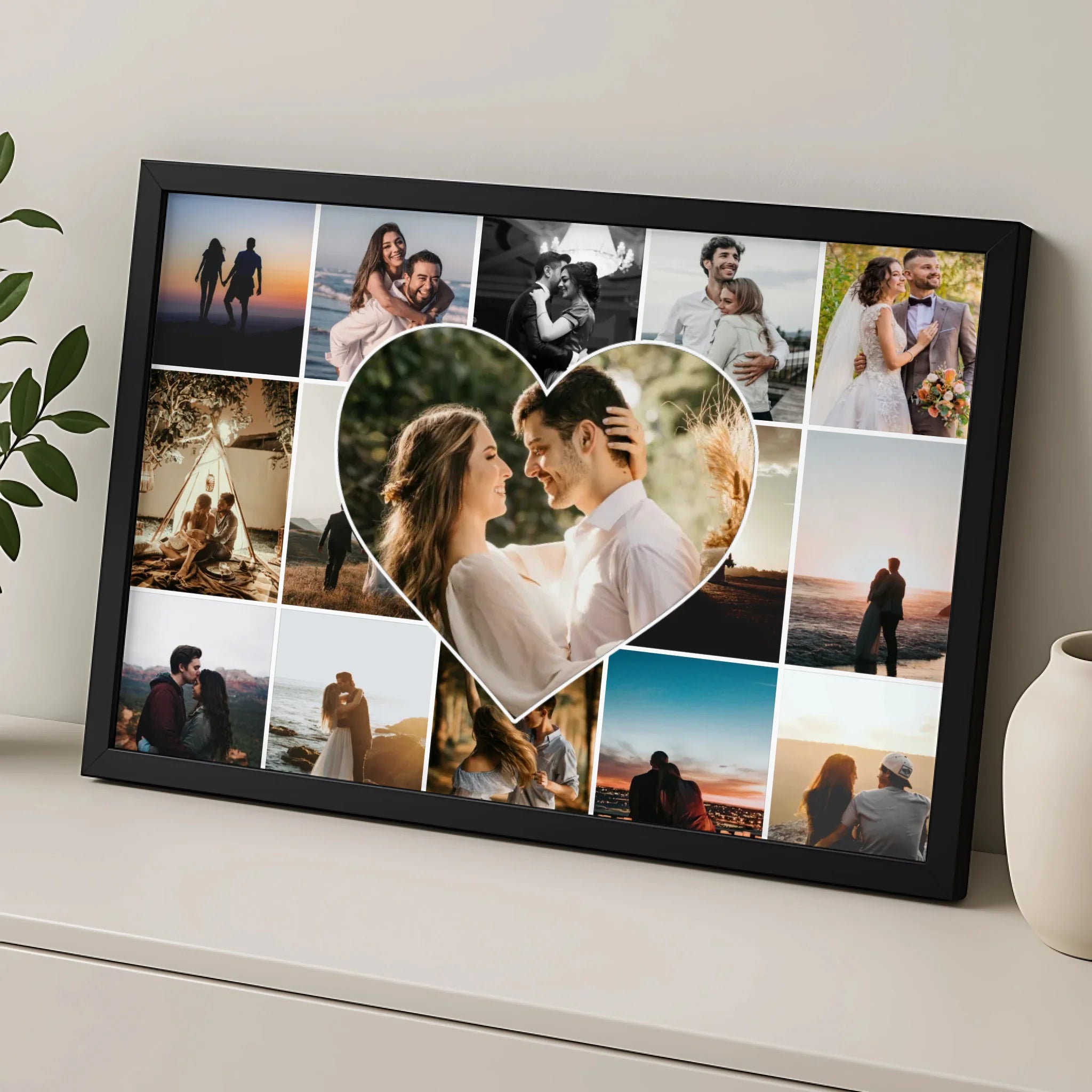 Heart photo collage print framed in A4 size with personal photos