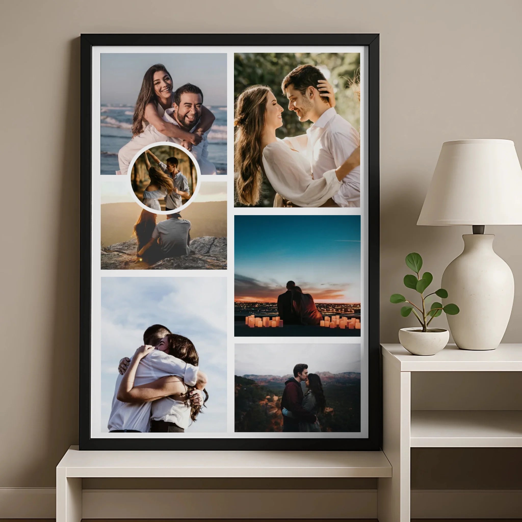 7 photo personalised collage print layout option 7 showing photo arrangement