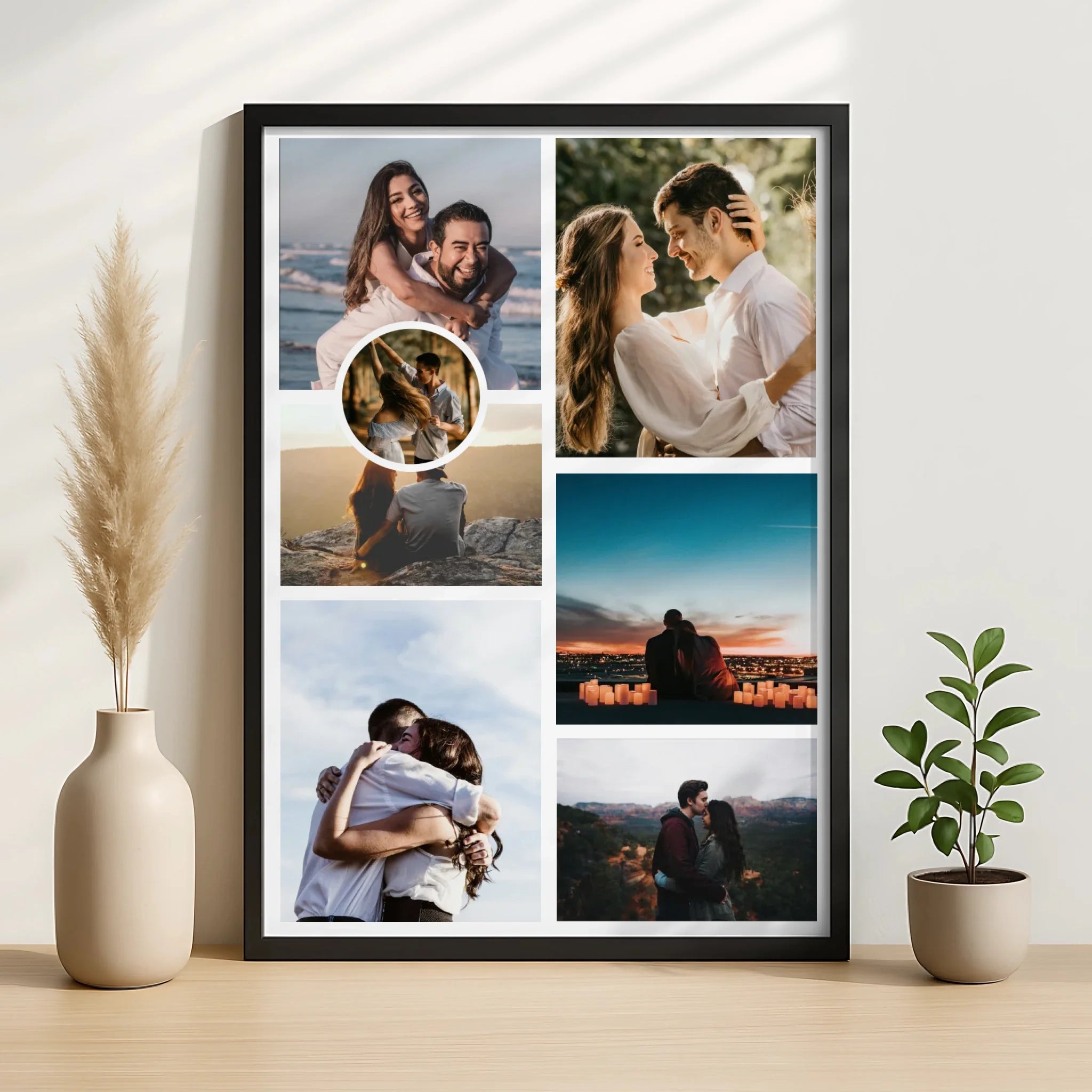 7 photo personalised collage print layout option 5 showing photo arrangement