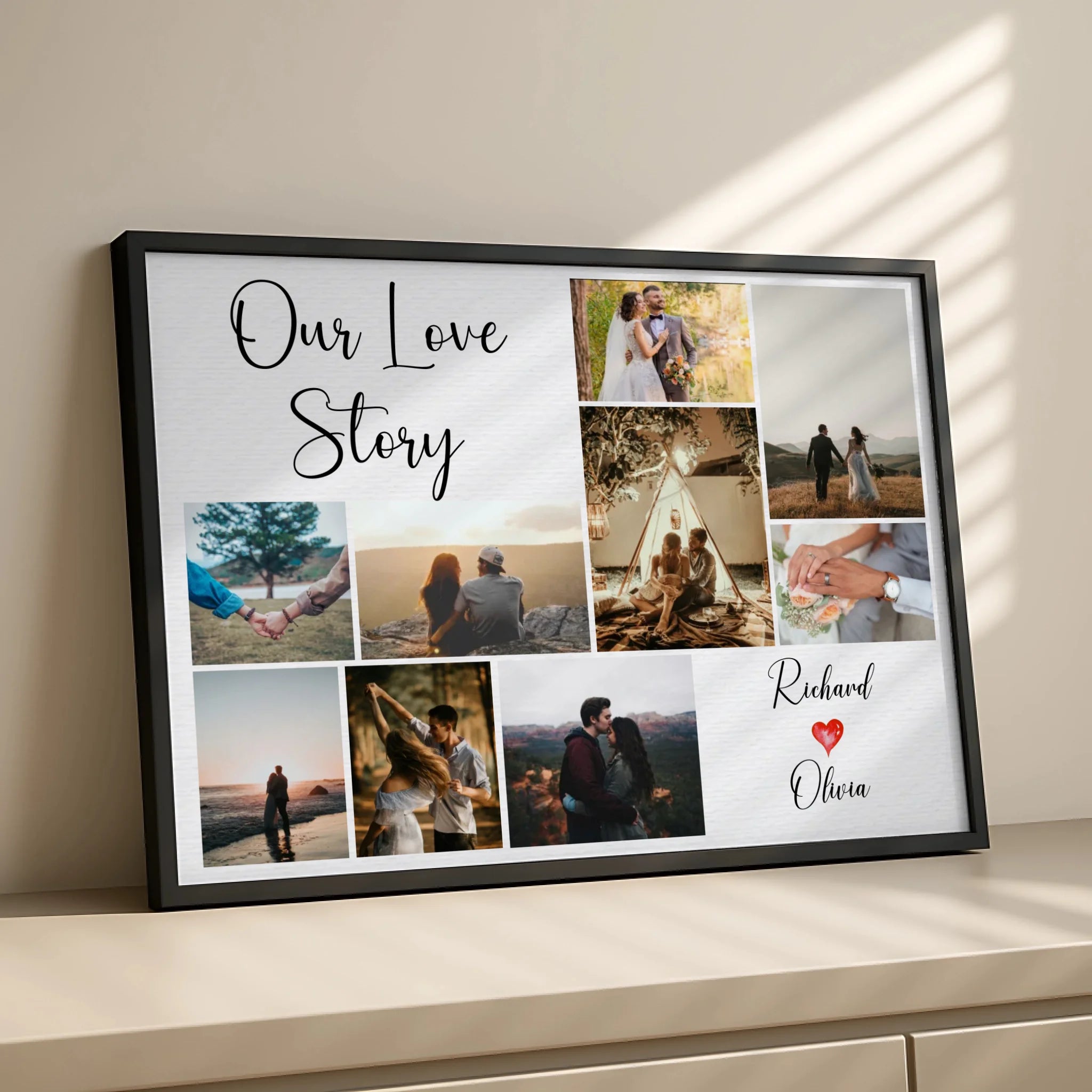 Personalised photo frame with 9 photos printed in A3 size