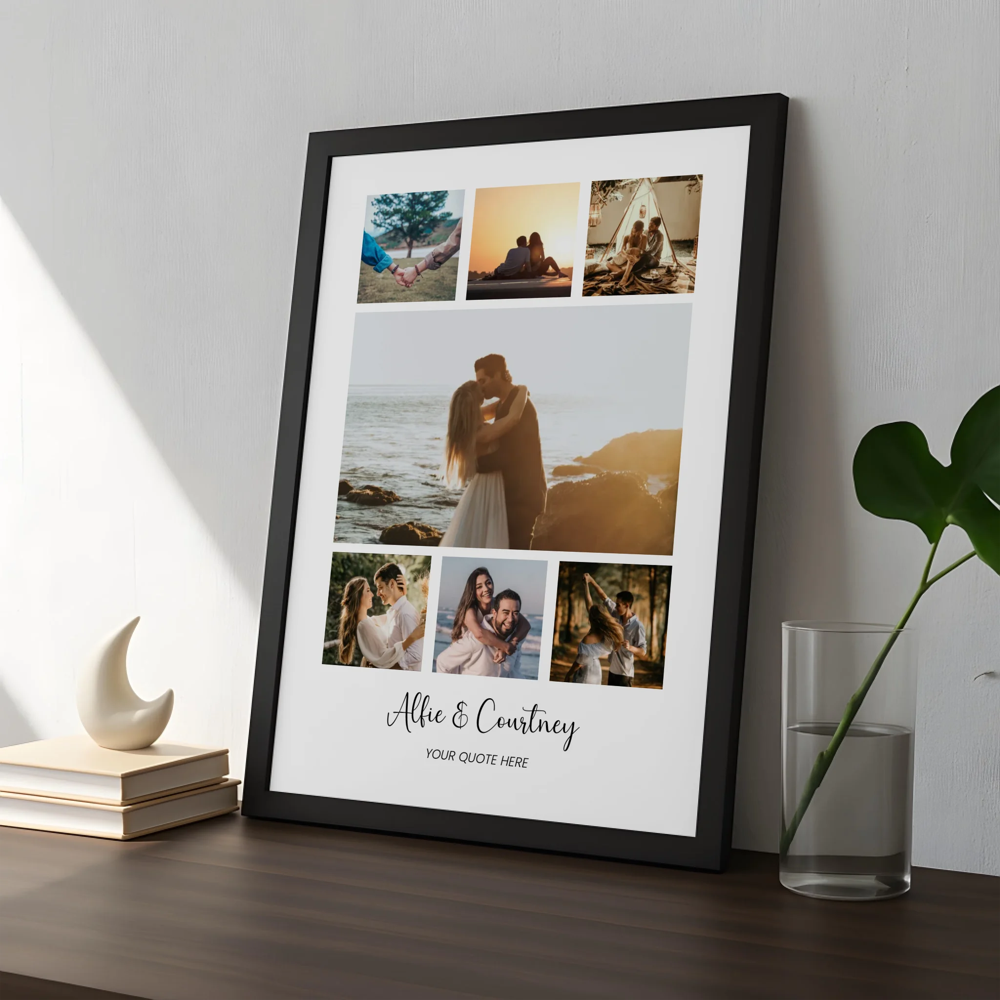 Personalised couple picture frame print with photos and custom quote in A3