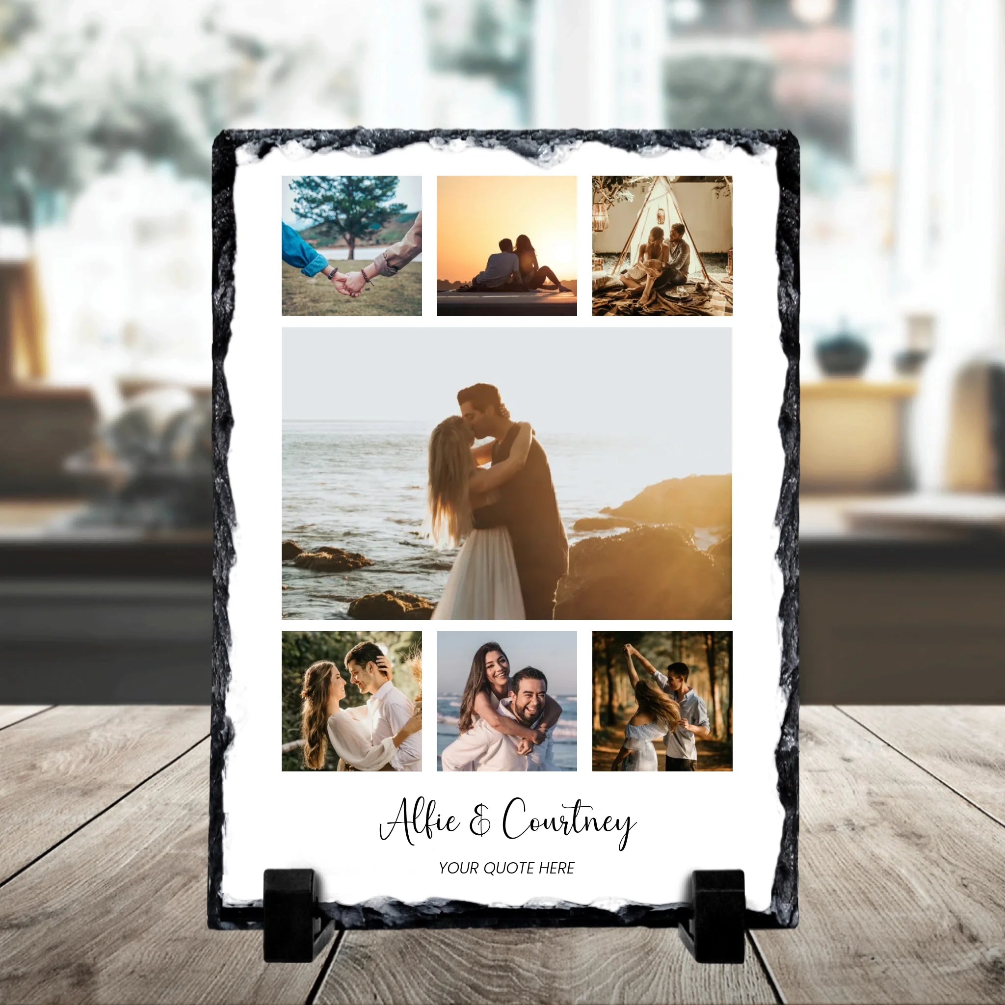 Custom photo slate gift with 7 photos printed for an anniversary or wedding