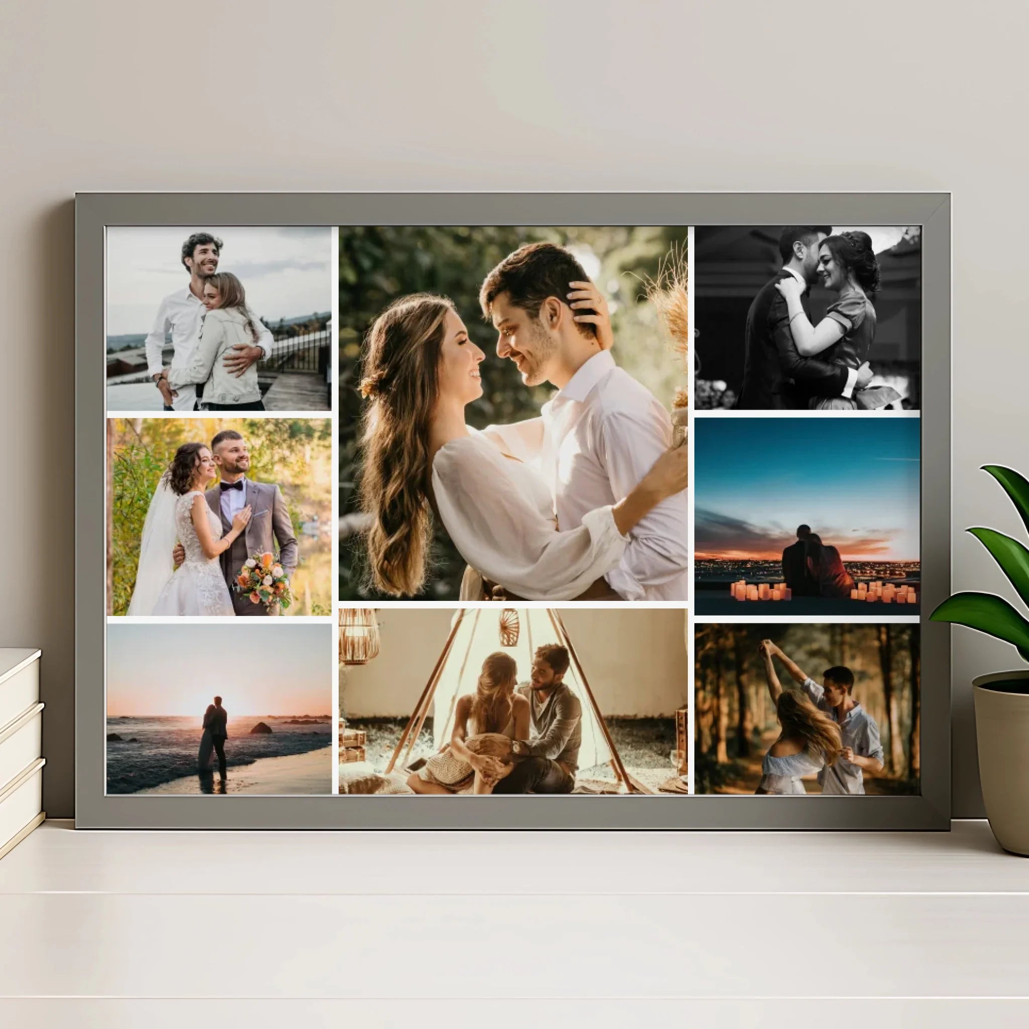 Personalised 8 photo collage print in a grey frame, A4 or A3 size
