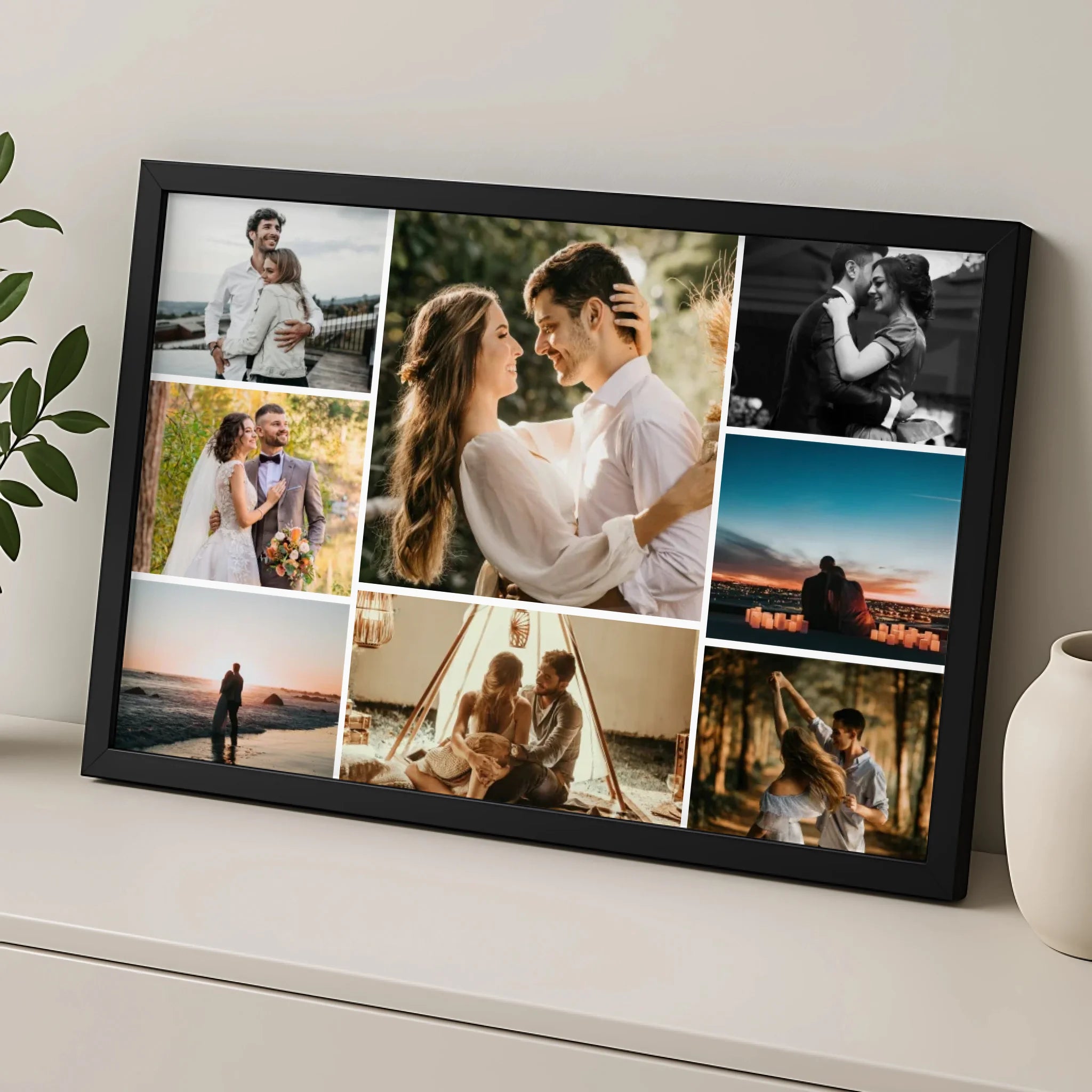 Custom grid photo collage print featuring 8 personal photos in an A4 frame