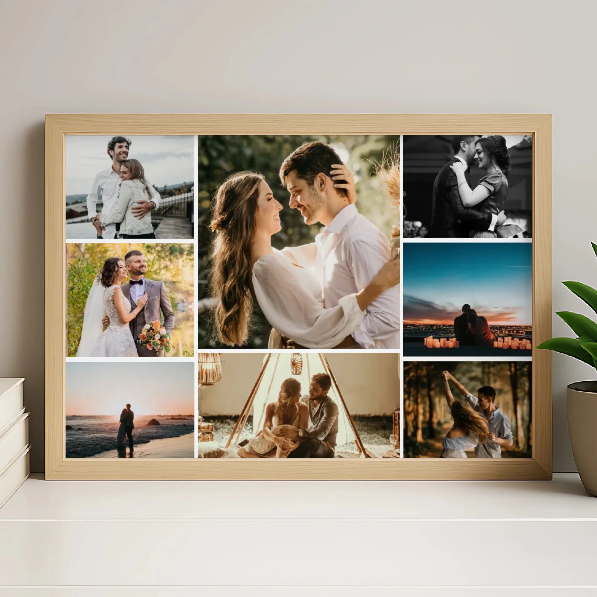 Personalised 8 photo collage print in a white frame, available in A4 and A3
