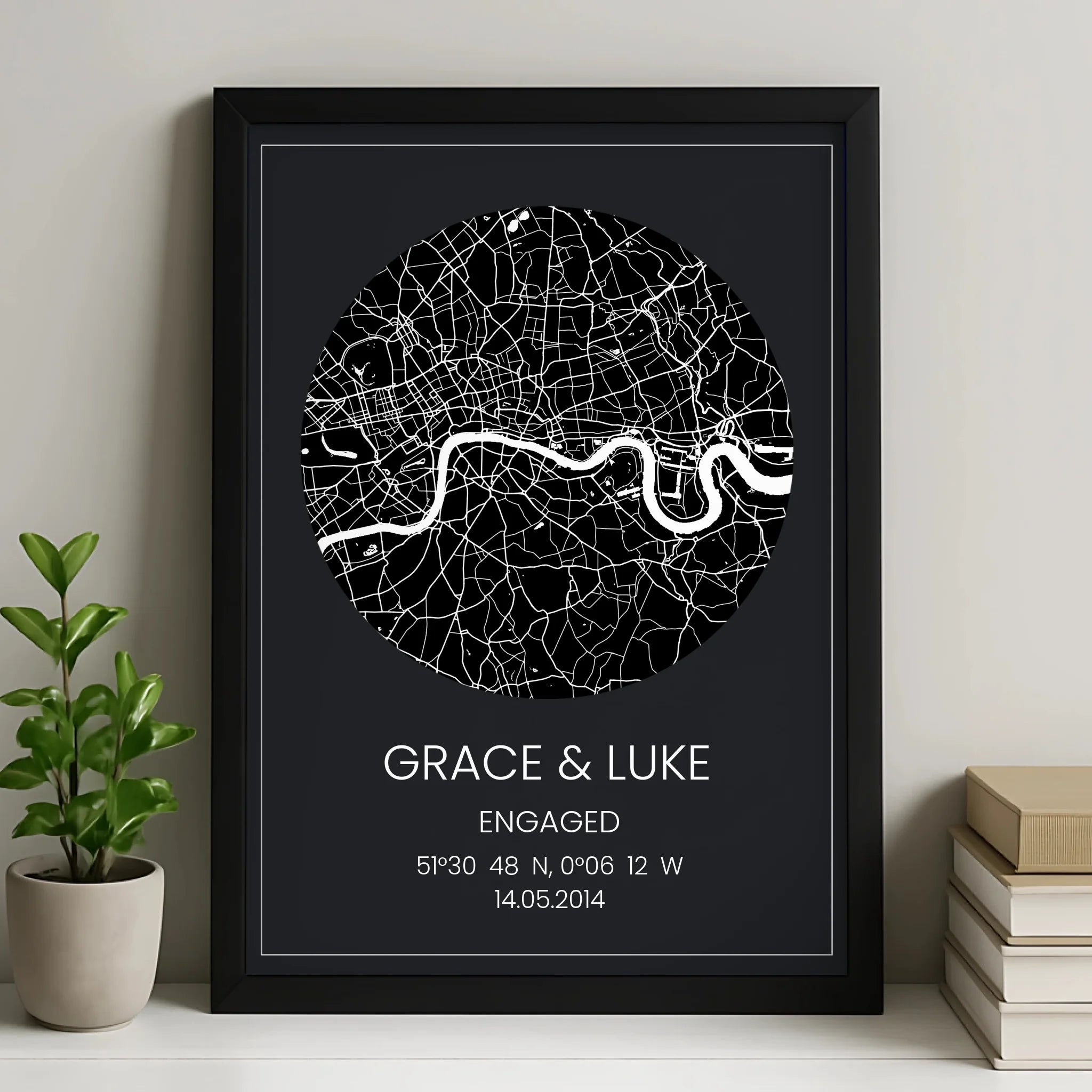 Personalised Map Print – Custom Location, Names, Date & Coordinates – A4/A3 Framed Engagement, Wedding or Anniversary Gift