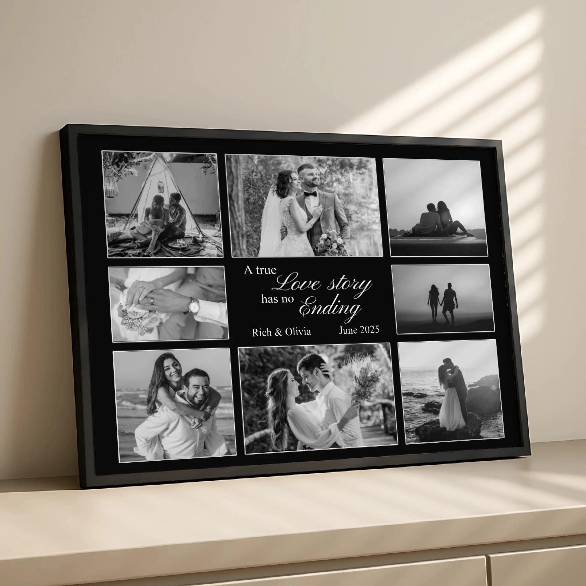 A3 personalised photo frame collage print with 8 photos arranged in a grid layout