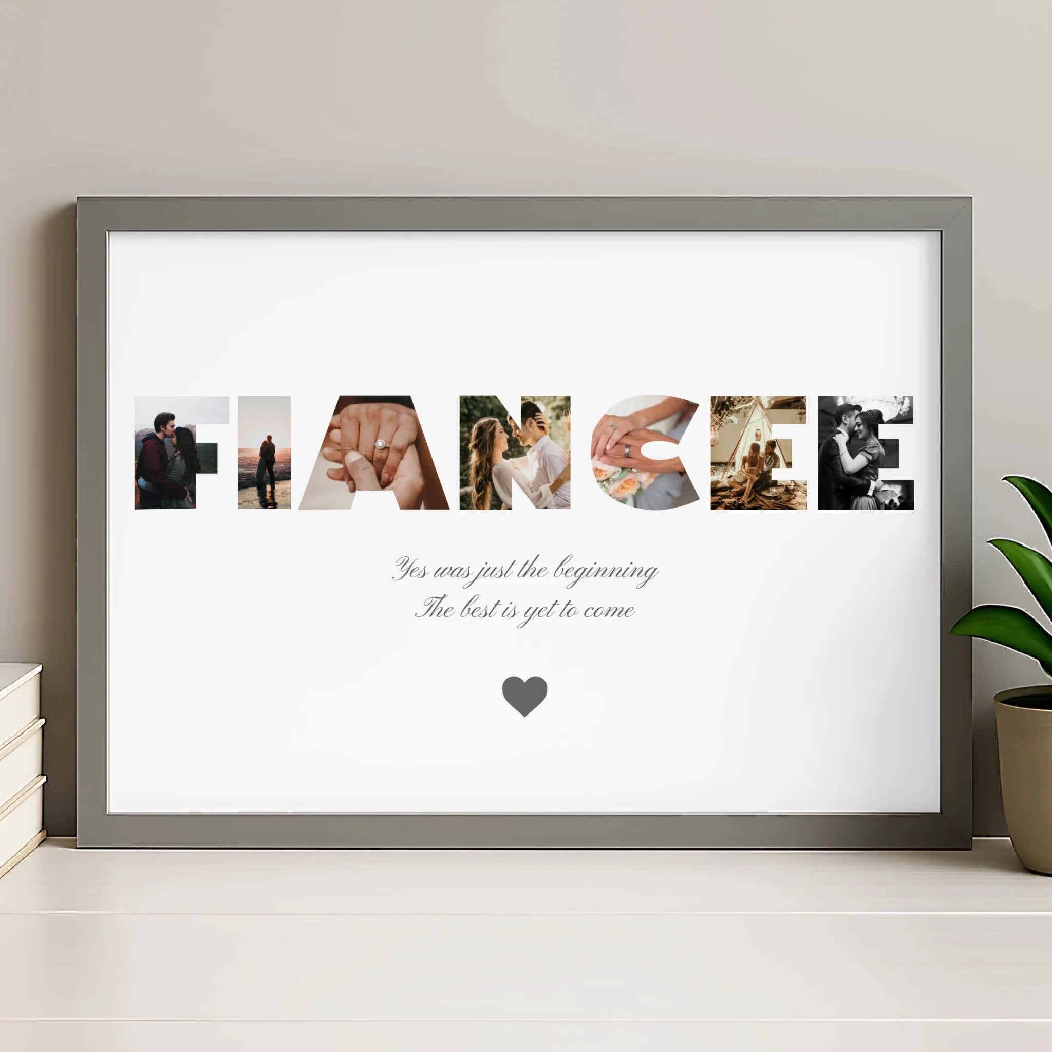 Personalised fiancée photo collage print in grey frame option