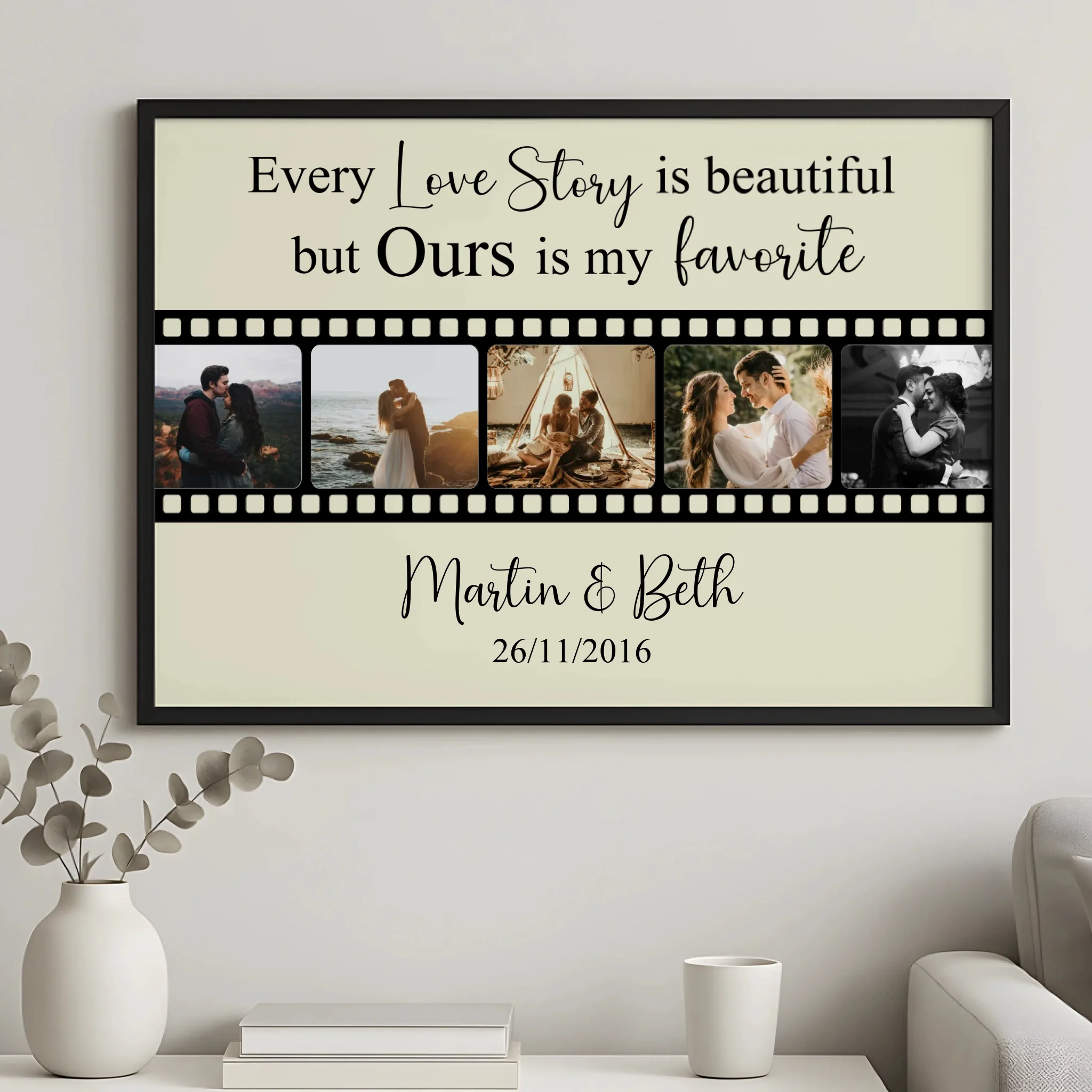 Custom photo collage print in film strip style with personalised text