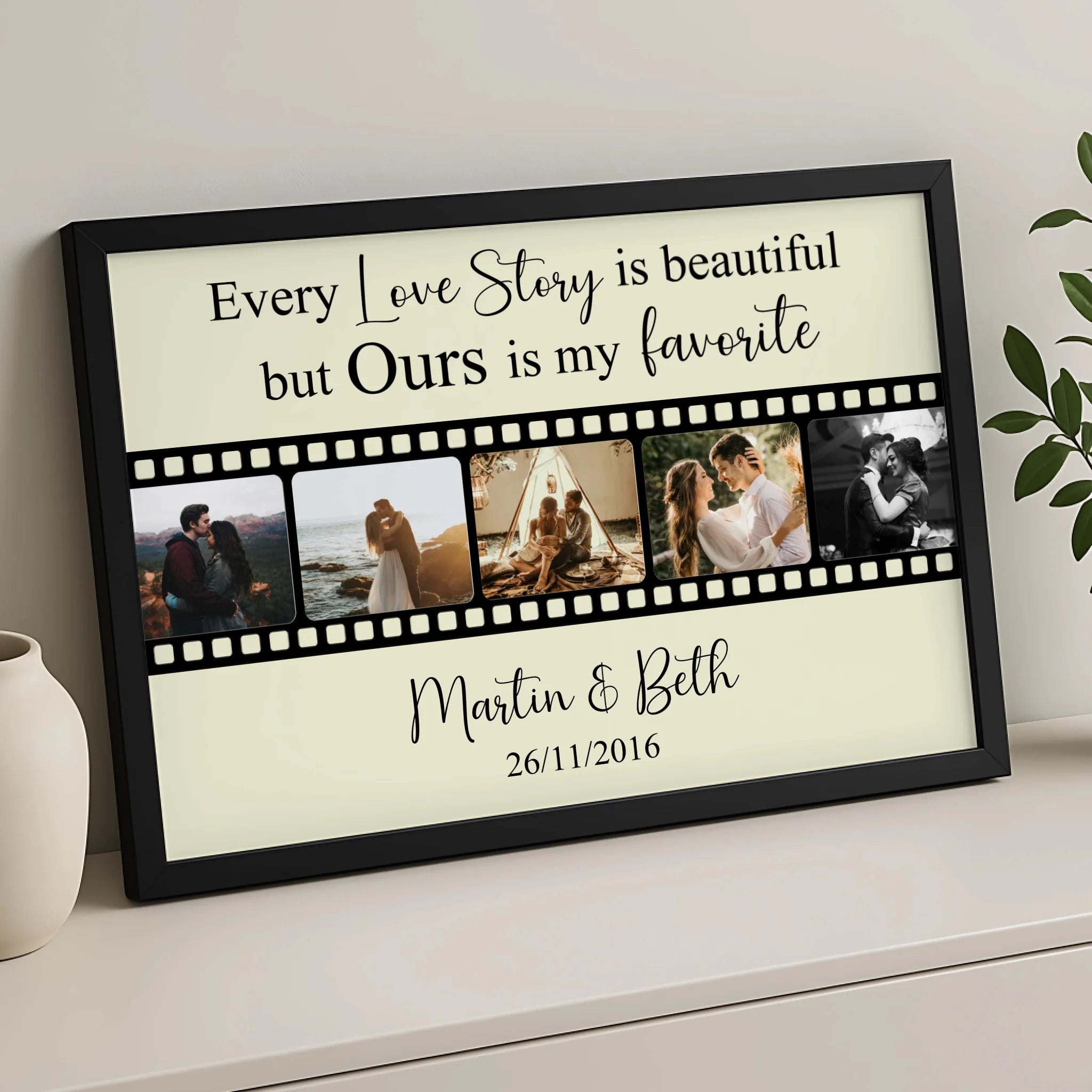 Film strip photo collage print personalised with couples names and anniversary date