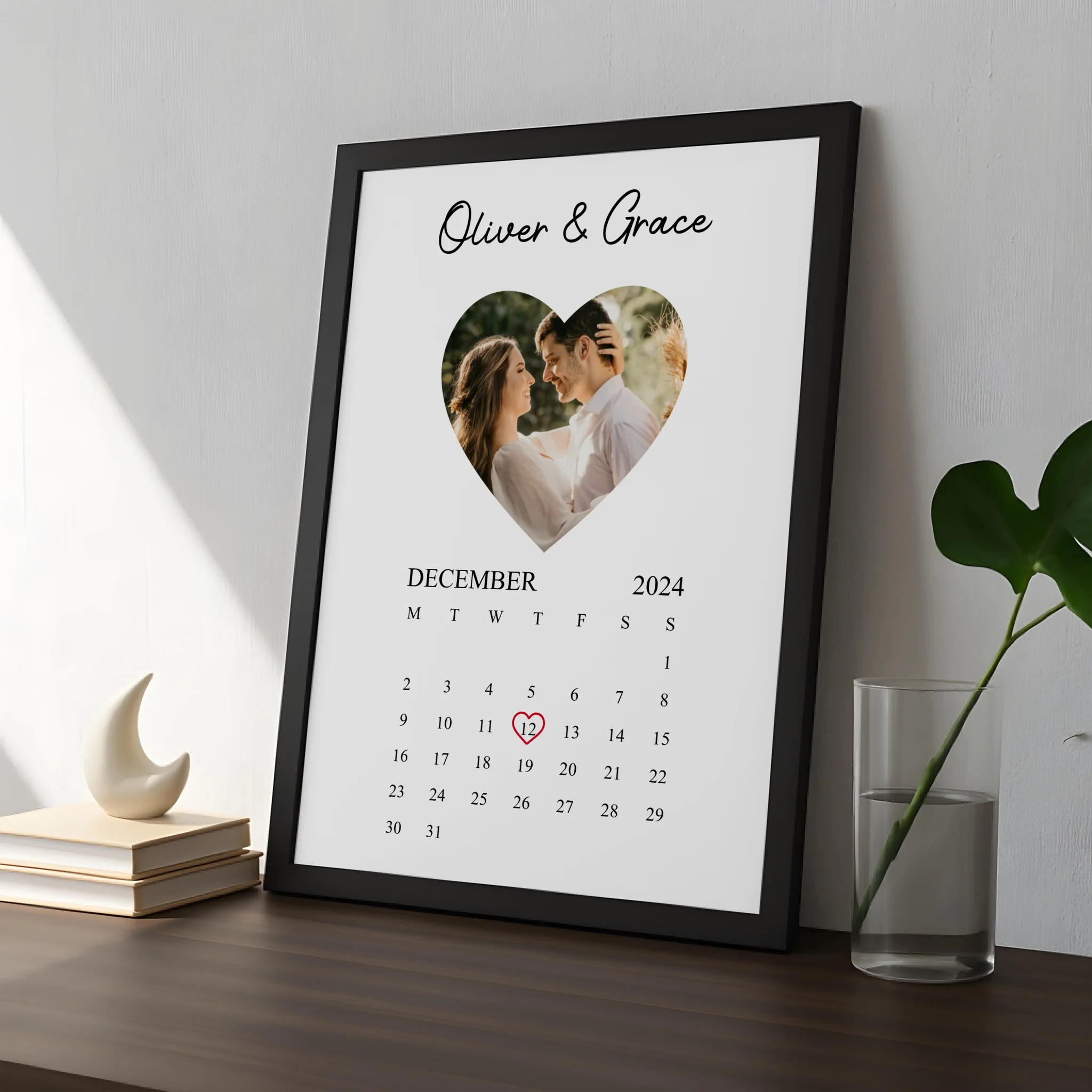 Custom heart print with photo and special date printed in A4 size