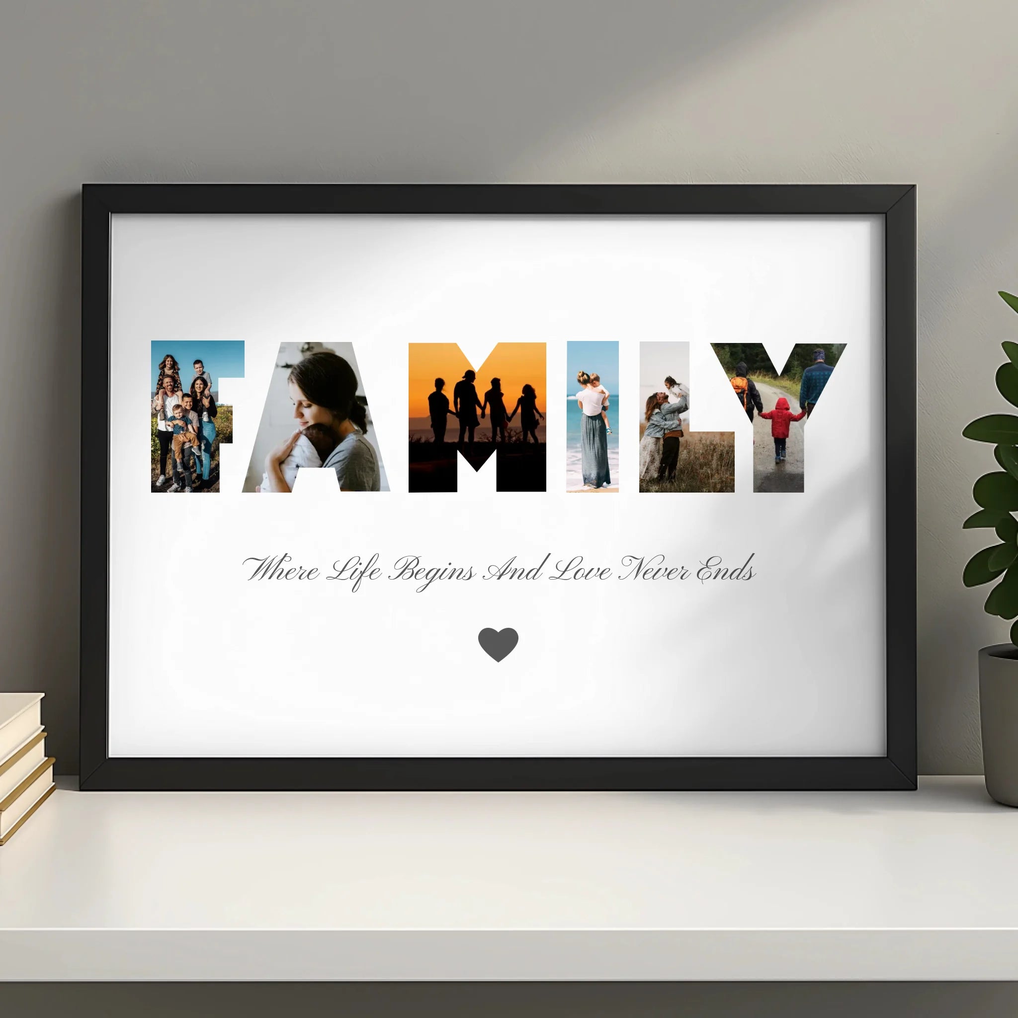 Personalised family photo collage print shown as a framed gift for the home