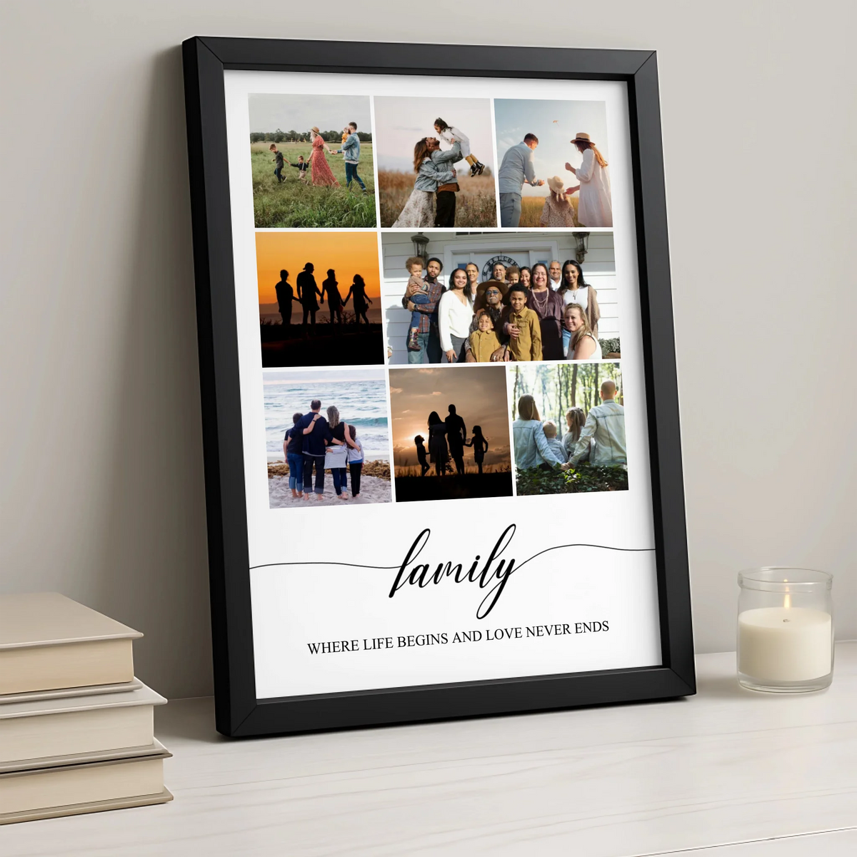 Personalised Family Photo Collage Print – Custom 8 Photo Design with Quote – A4/A3 Framed Gift for Mum, Dad, Grandparents or Home Décor