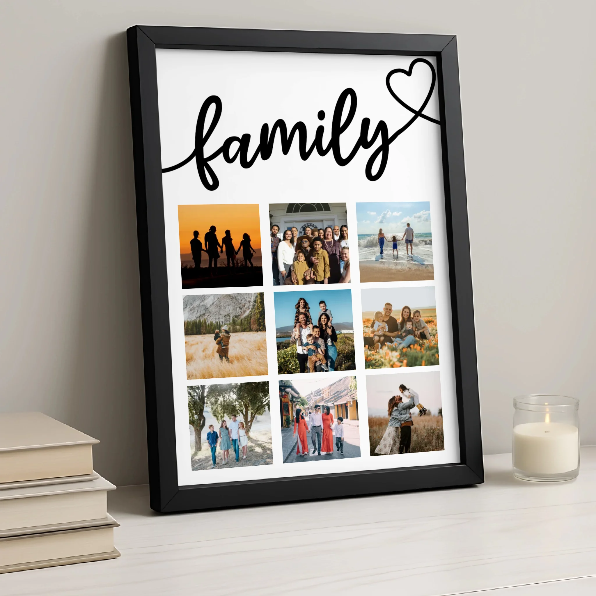 Personalised Family Photo Collage Print – Custom 9 Photo Design – A4/A3 Framed Gift for Mum, Dad, Grandparents or Home Décor