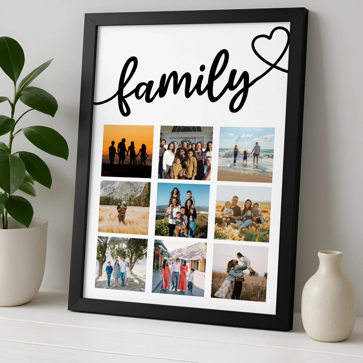 Personalised Family Photo Collage Print – Custom 9 Photo Design – A4/A3 Framed Gift for Mum, Dad, Grandparents or Home Décor
