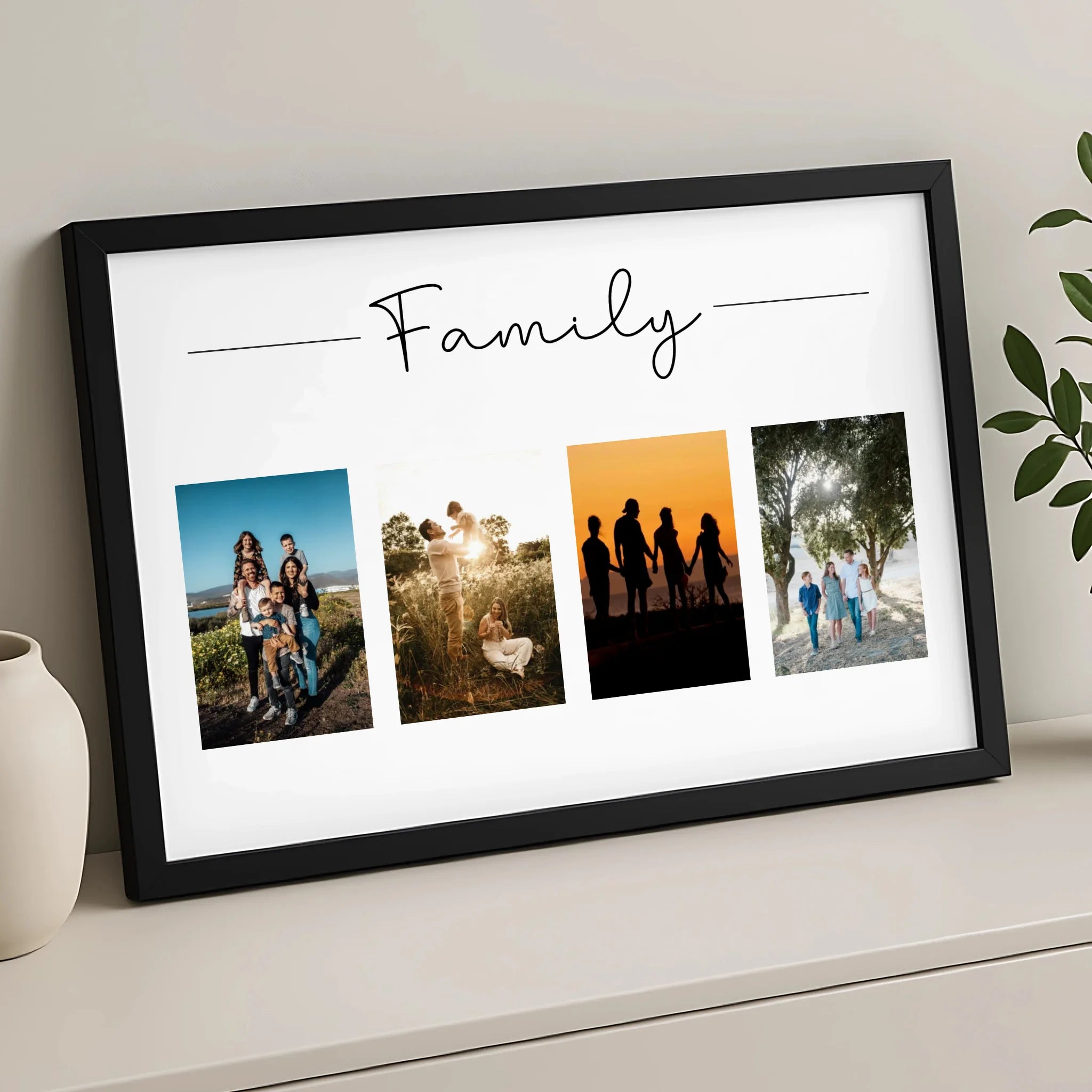 Custom 4 photo collage print showing family pictures in an A4 frame