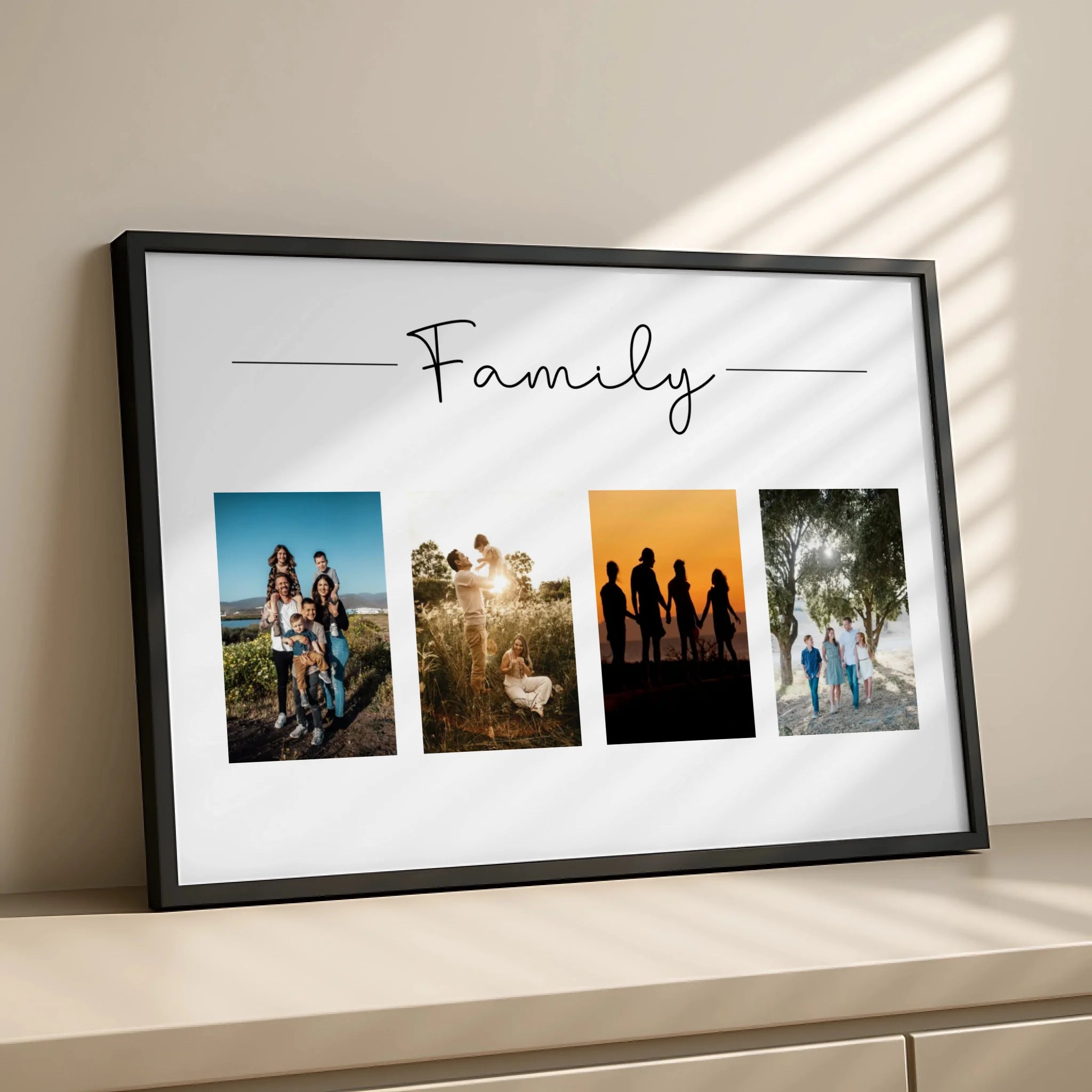 Personalised photo frame gift with four family photos arranged in a grid layout