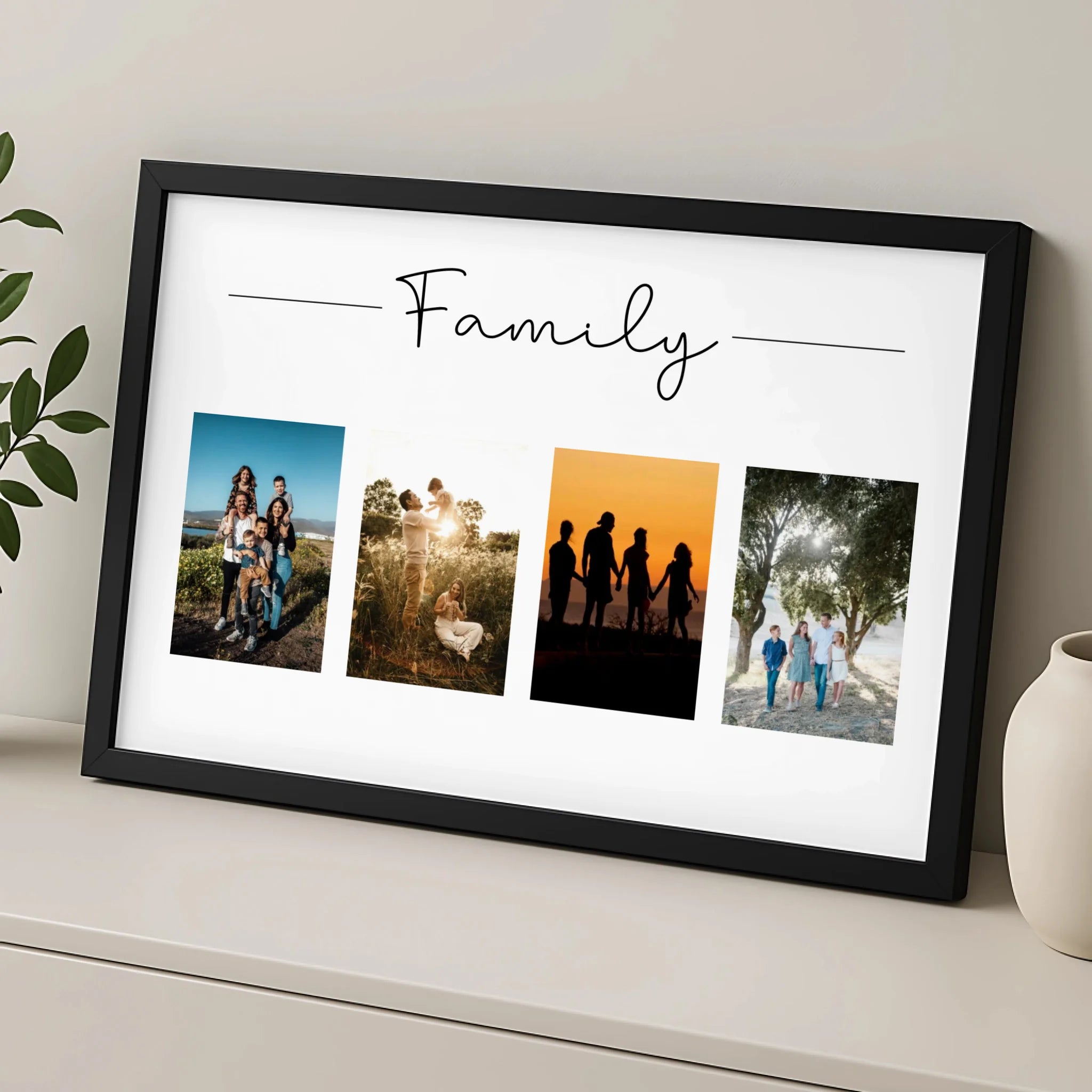 Close-up of a custom photo collage print with four personalised pictures