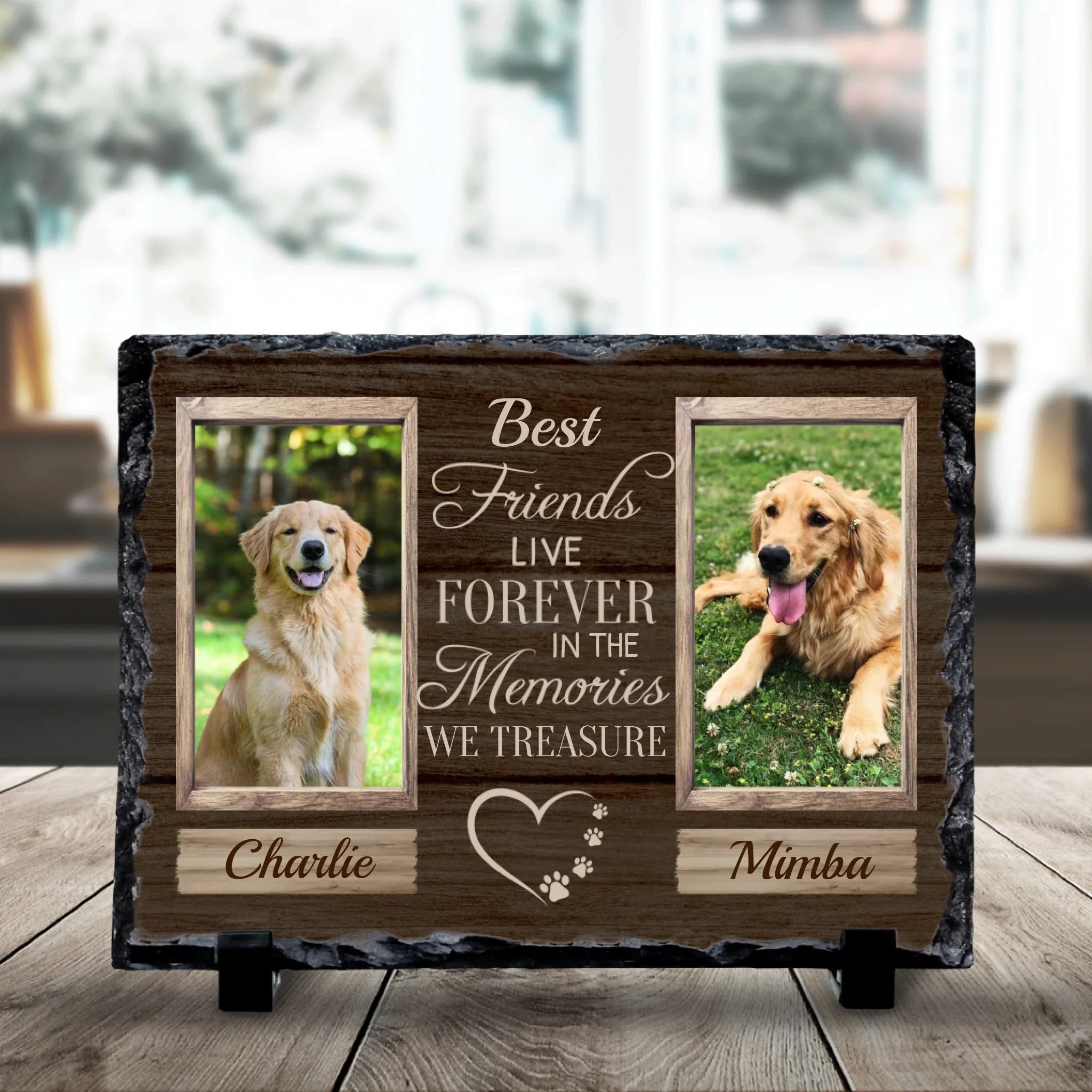 19x14cm personalised photo slate showing a pet memorial design