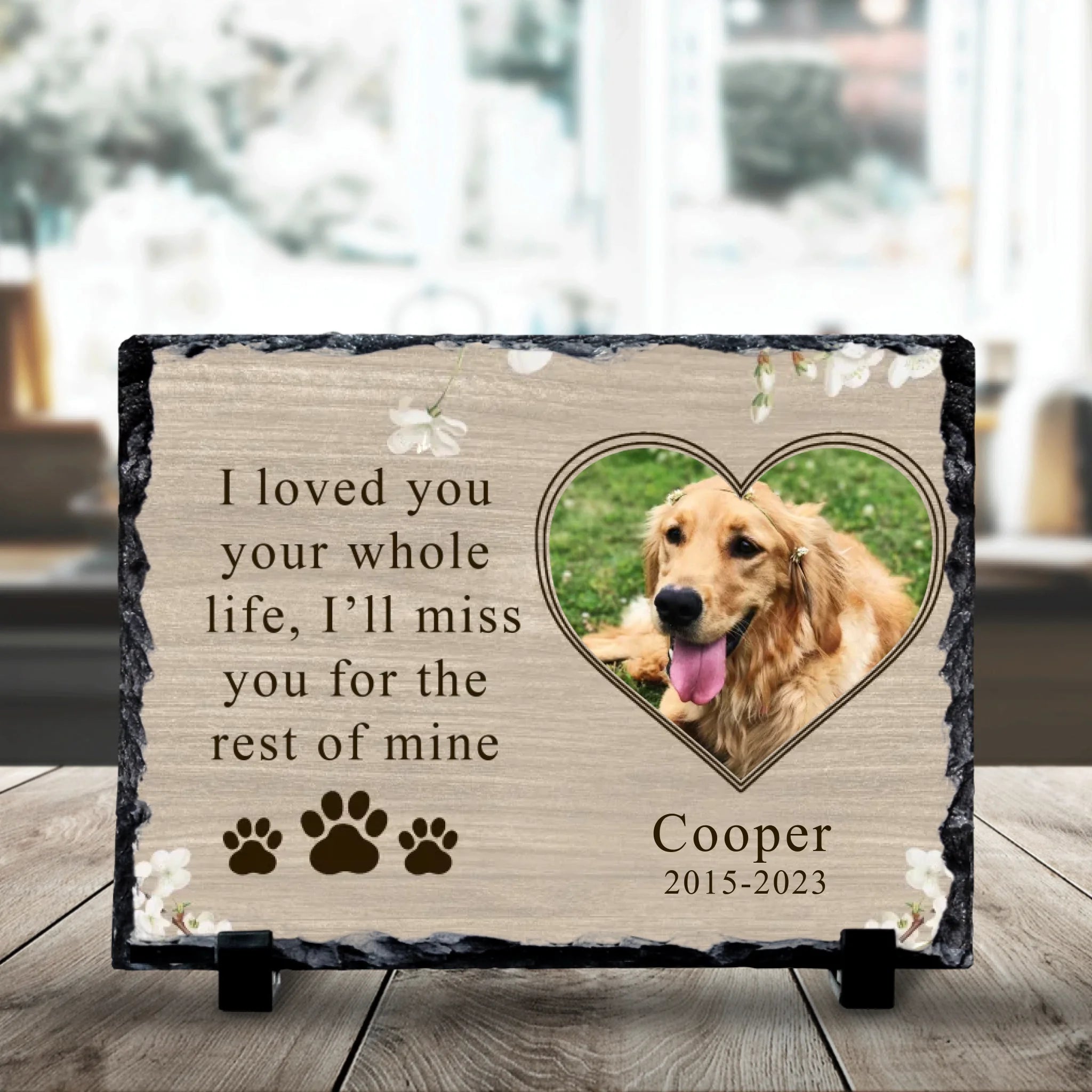 Custom photo slate memorial gift for a pet, 19x14cm slate size
