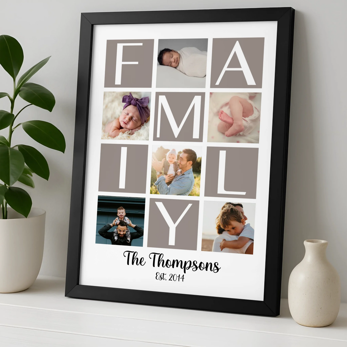Personalised Family Photo Collage Print – Custom 6 Photo Design – A4/A3 Framed Gift for Mum, Dad, Grandparents or Home Décor