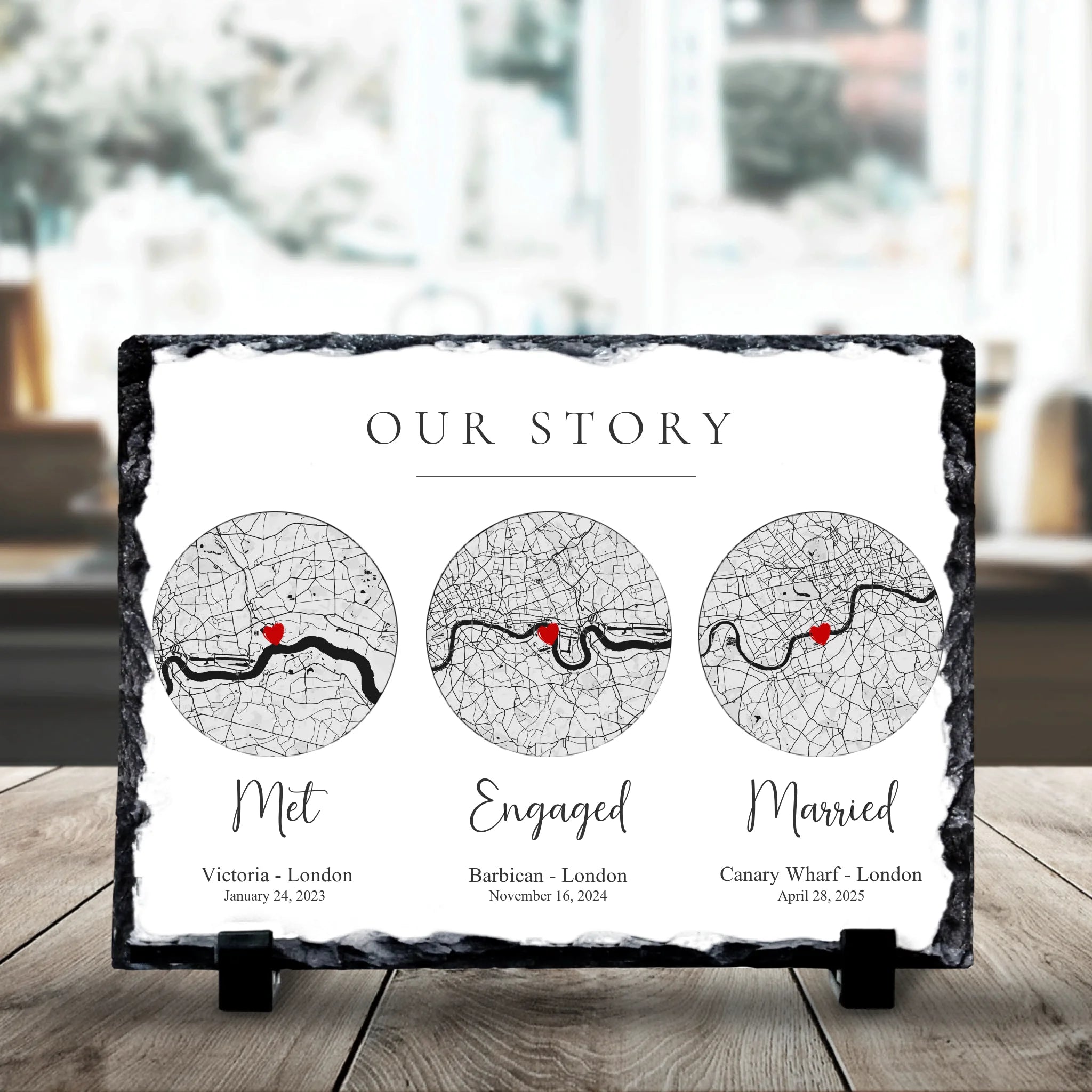 19x14cm custom couple timeline photo slate printed with map artwork and personal details