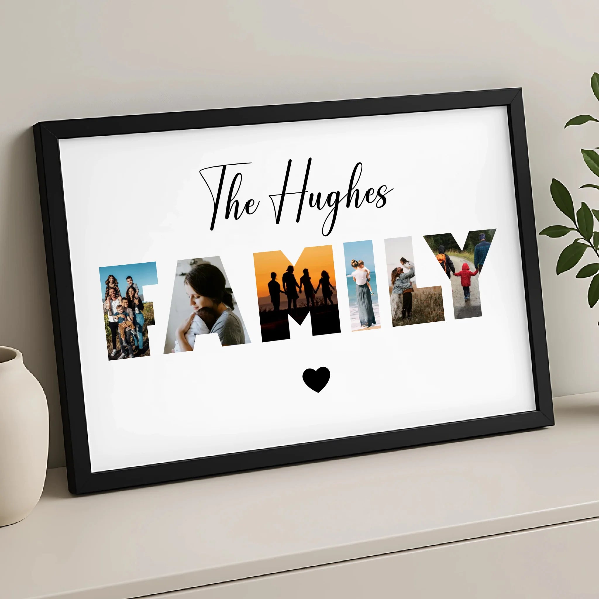 Close-up of personalised six photo collage print showing custom family photos