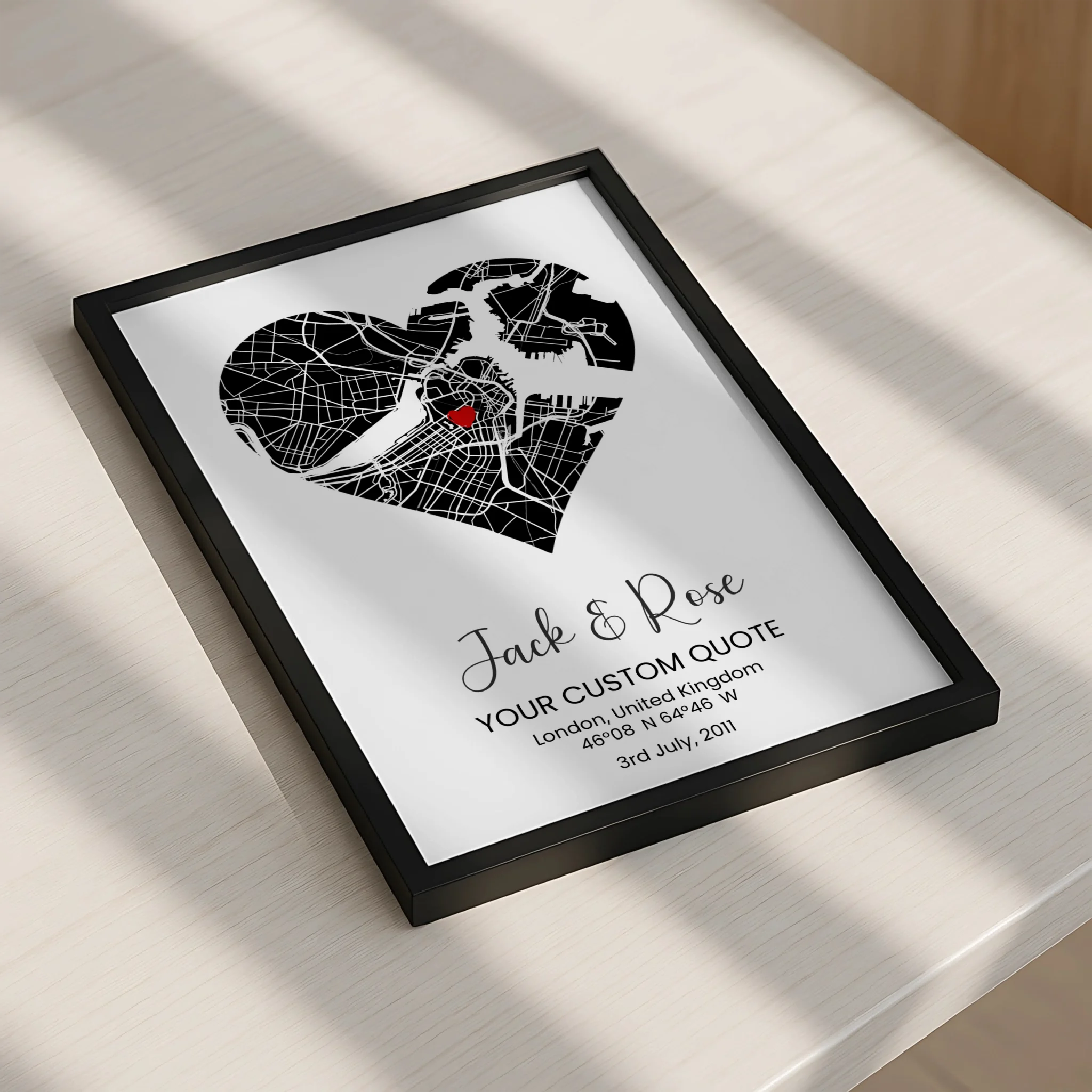 Custom black and white heart location print for Valentine's Day