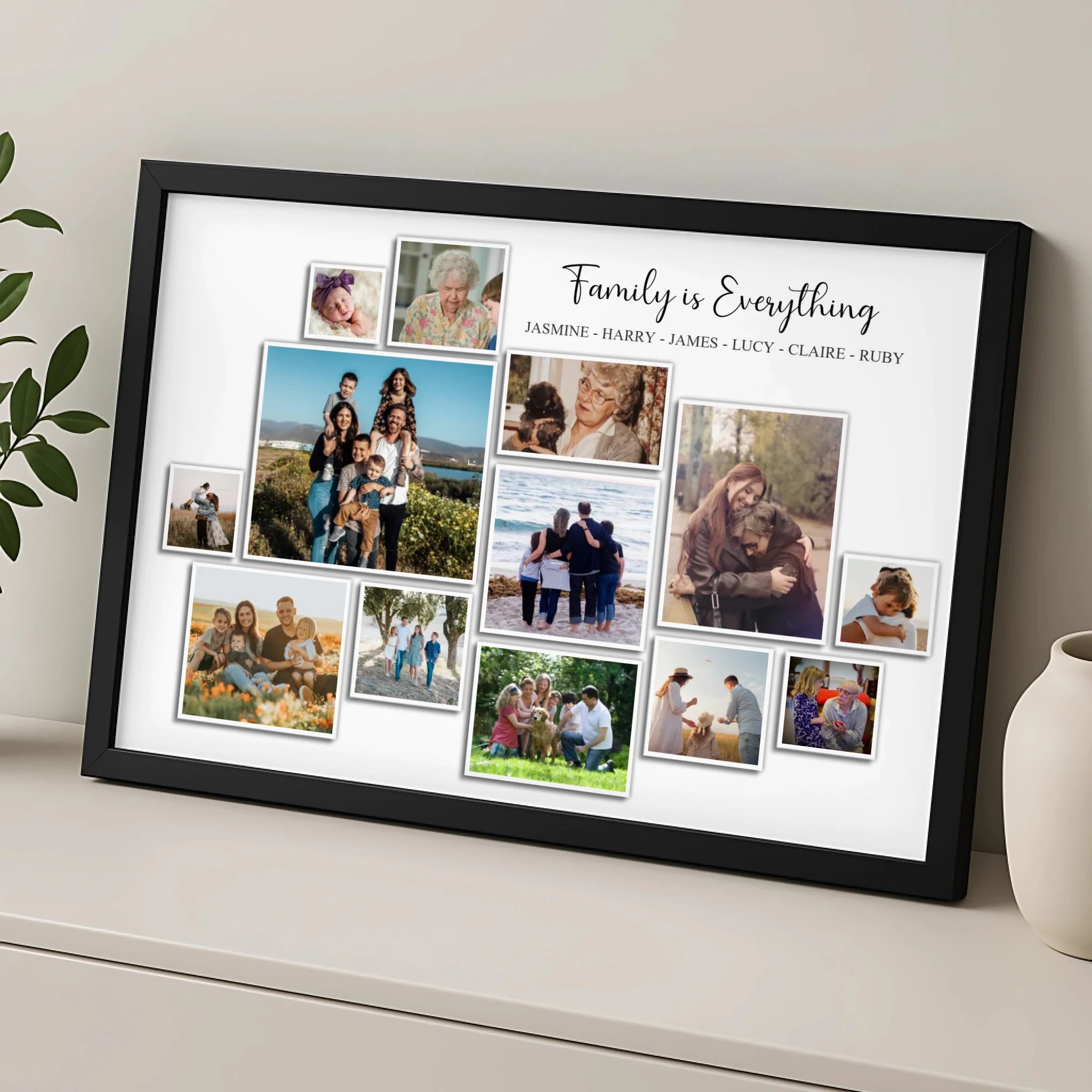 Custom family photo frame with four picture slots as a gift for mum or dad