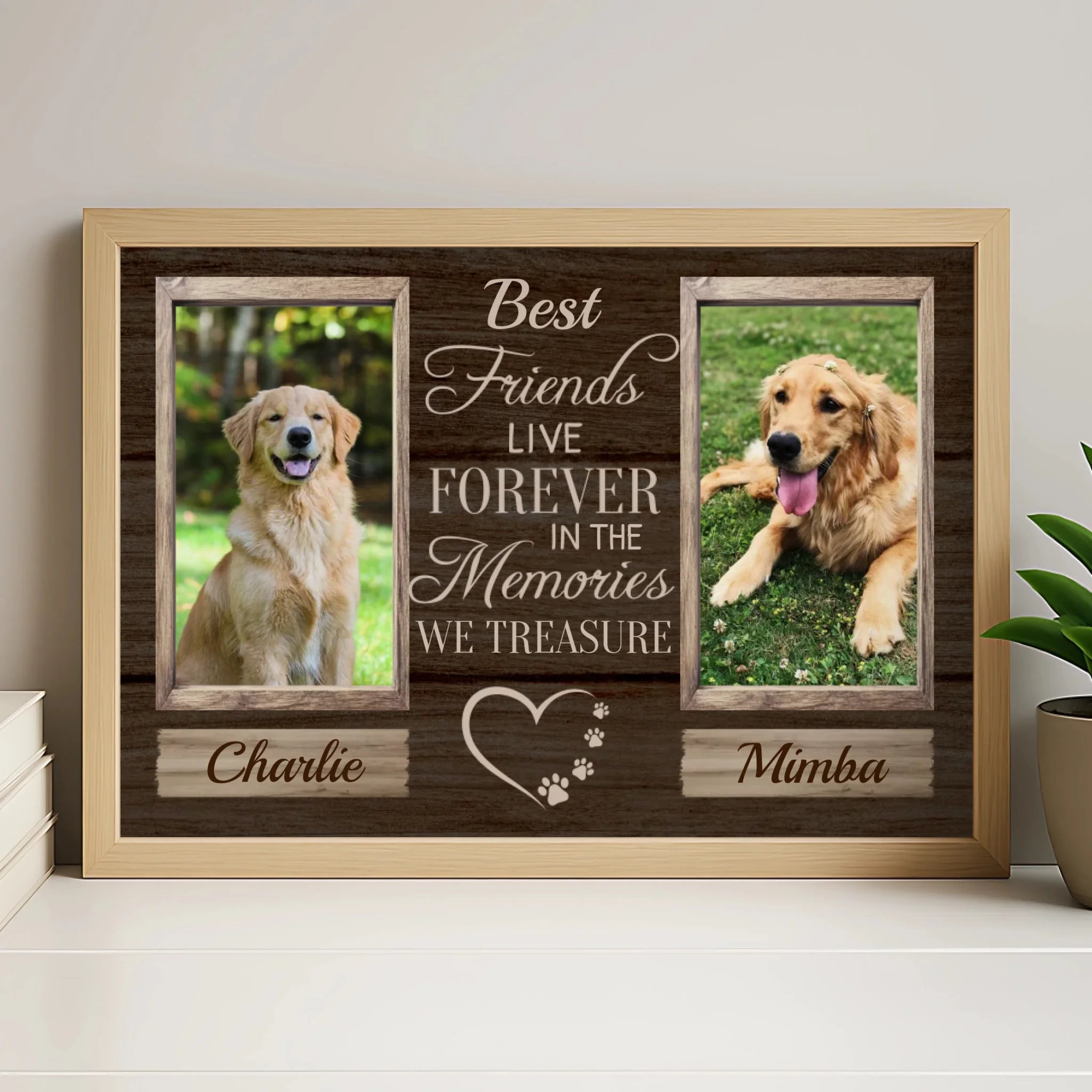White frame option for custom two-pet memorial photo tribute